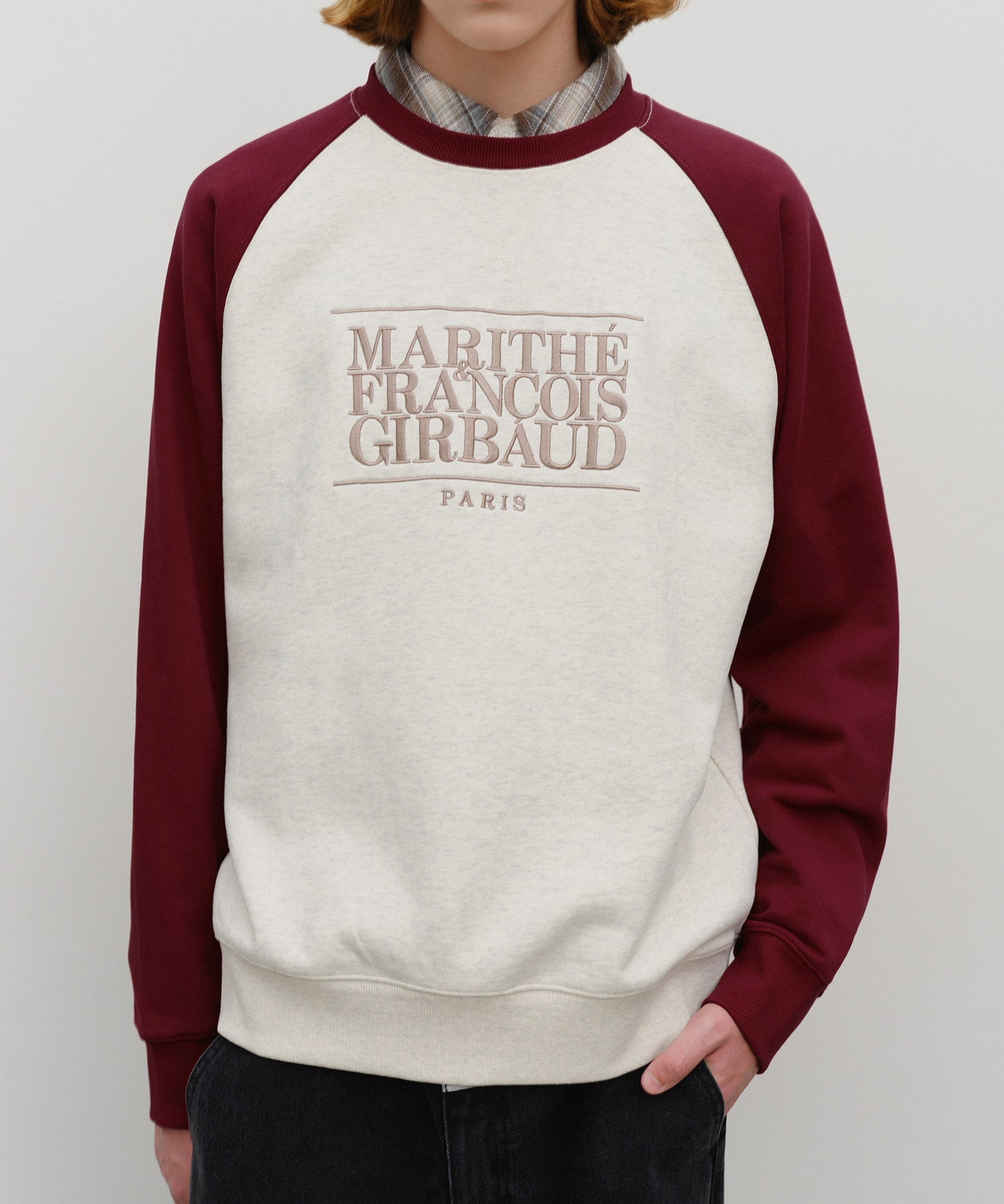 Marithe & Francois Girbaud - Classic Logo Color Block Raglan Sweatshirt (Burgundy) product image 4 | TRAB K-Fashion Australia