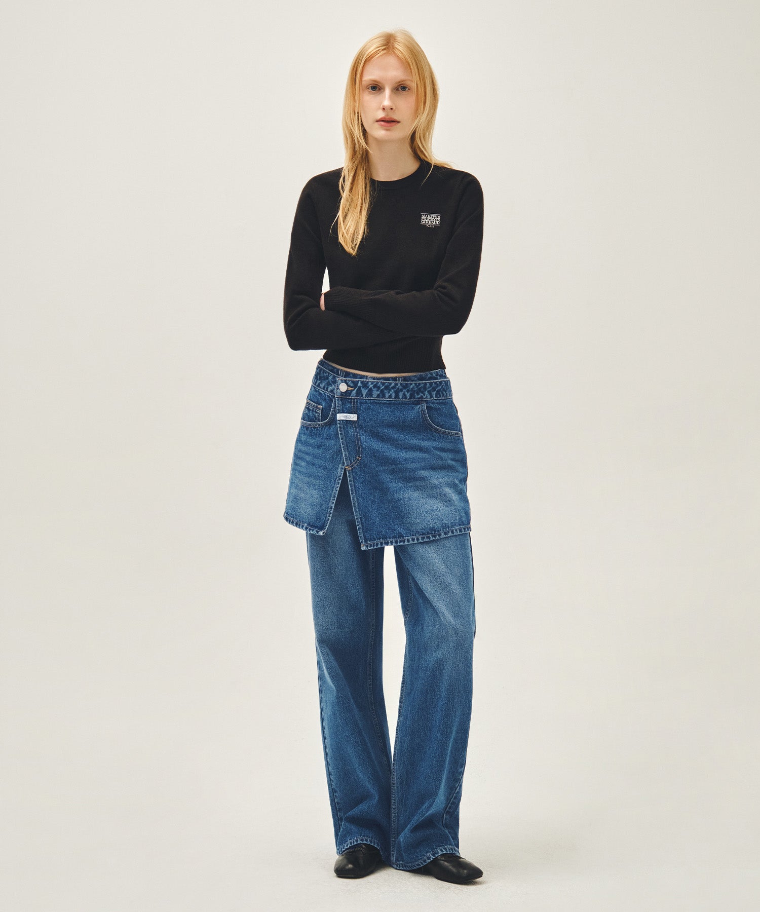 Marithe & Francois Girbaud - Layered Skirt Denim Pants (Blue) product image 6 | TRAB K-Fashion Australia