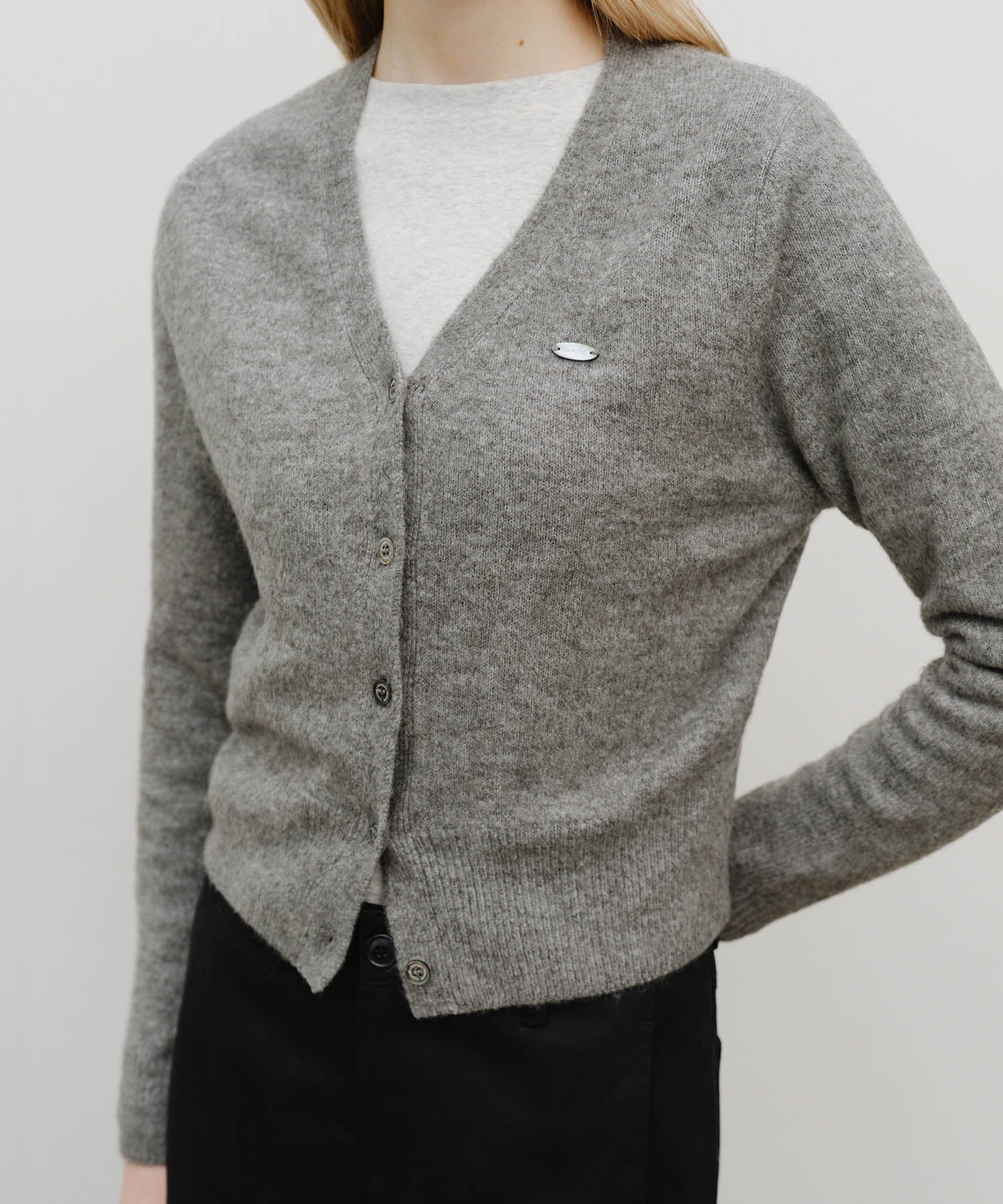 Marithe & Francois Girbaud - V-neck Crop Cardigan (Heather Gray) product image 4 | TRAB K-Fashion Australia