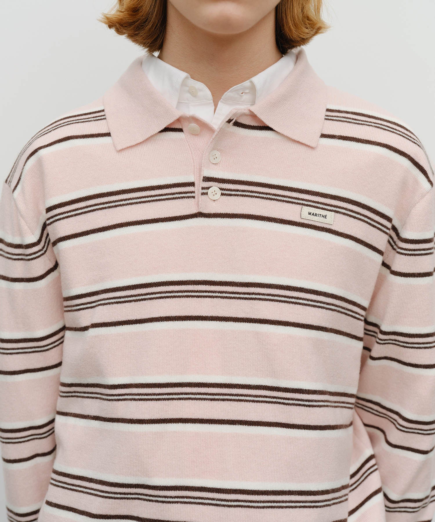 Marithe & Francois Girbaud - Regular Logo Stripe Polo Knit (Pink) product image 6 | TRAB K-Fashion Australia