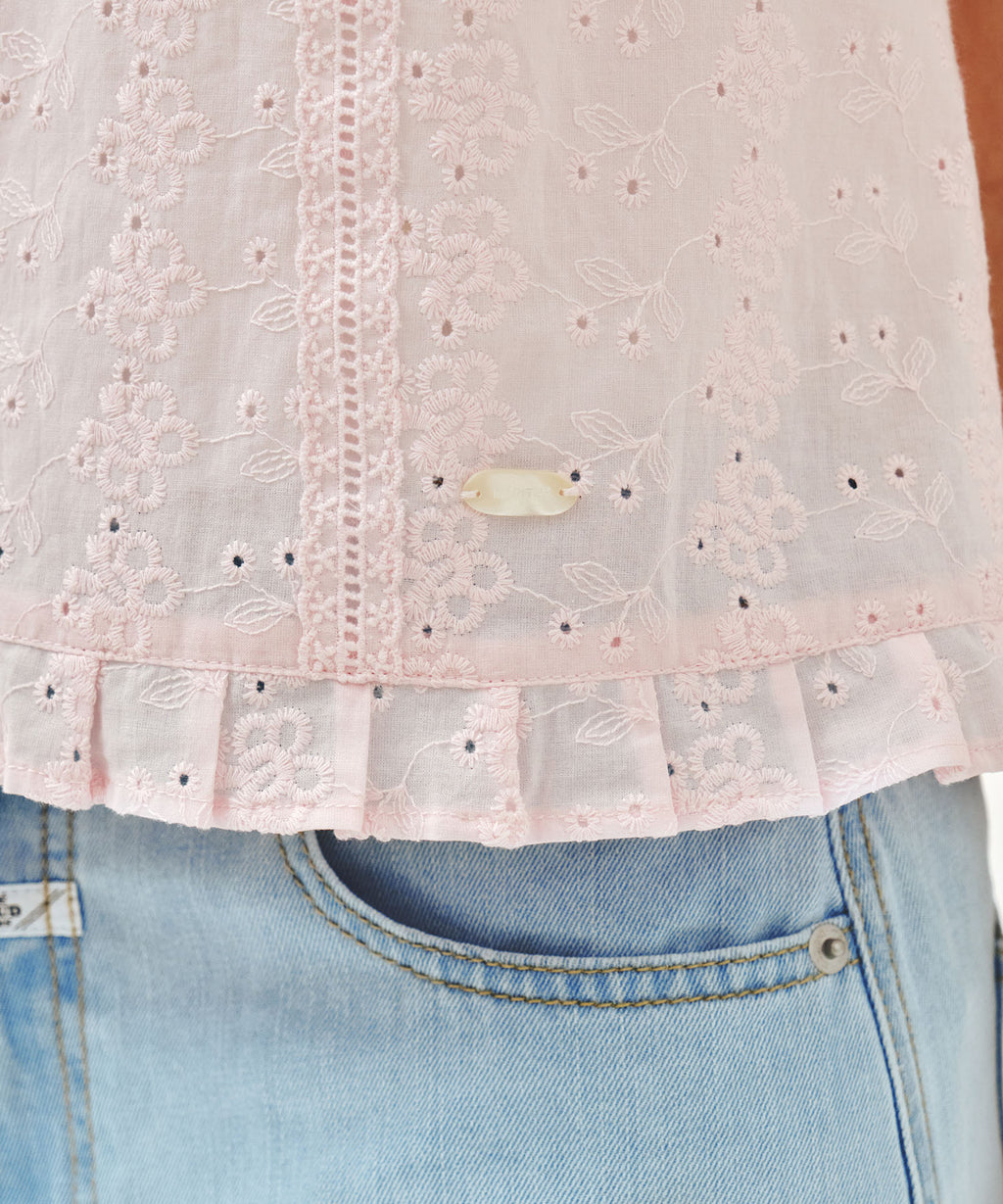 Marithe & Francois Girbaud - Puff Sleeve Lace Shirt (Light Pink) product image 4 | TRAB K-Fashion Australia