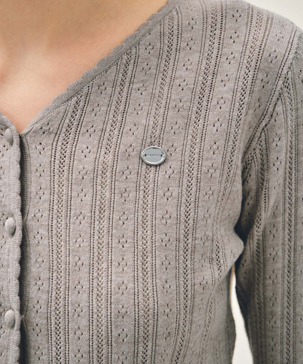 Marithe & Francois Girbaud - V-neck Crochet Knit Cardigan (Heather Gray) product image 4 | TRAB K-Fashion Australia