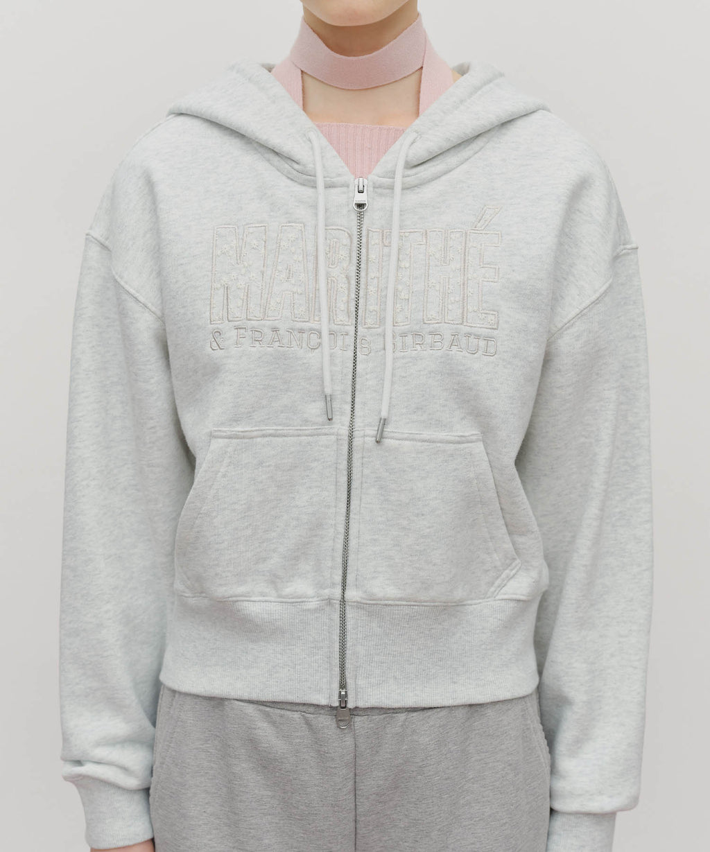 Marithe & Francois Girbaud - Lace Applique Crop Hoodie Zipup (Light Heather Gray) product image 4 | TRAB K-Fashion Australia