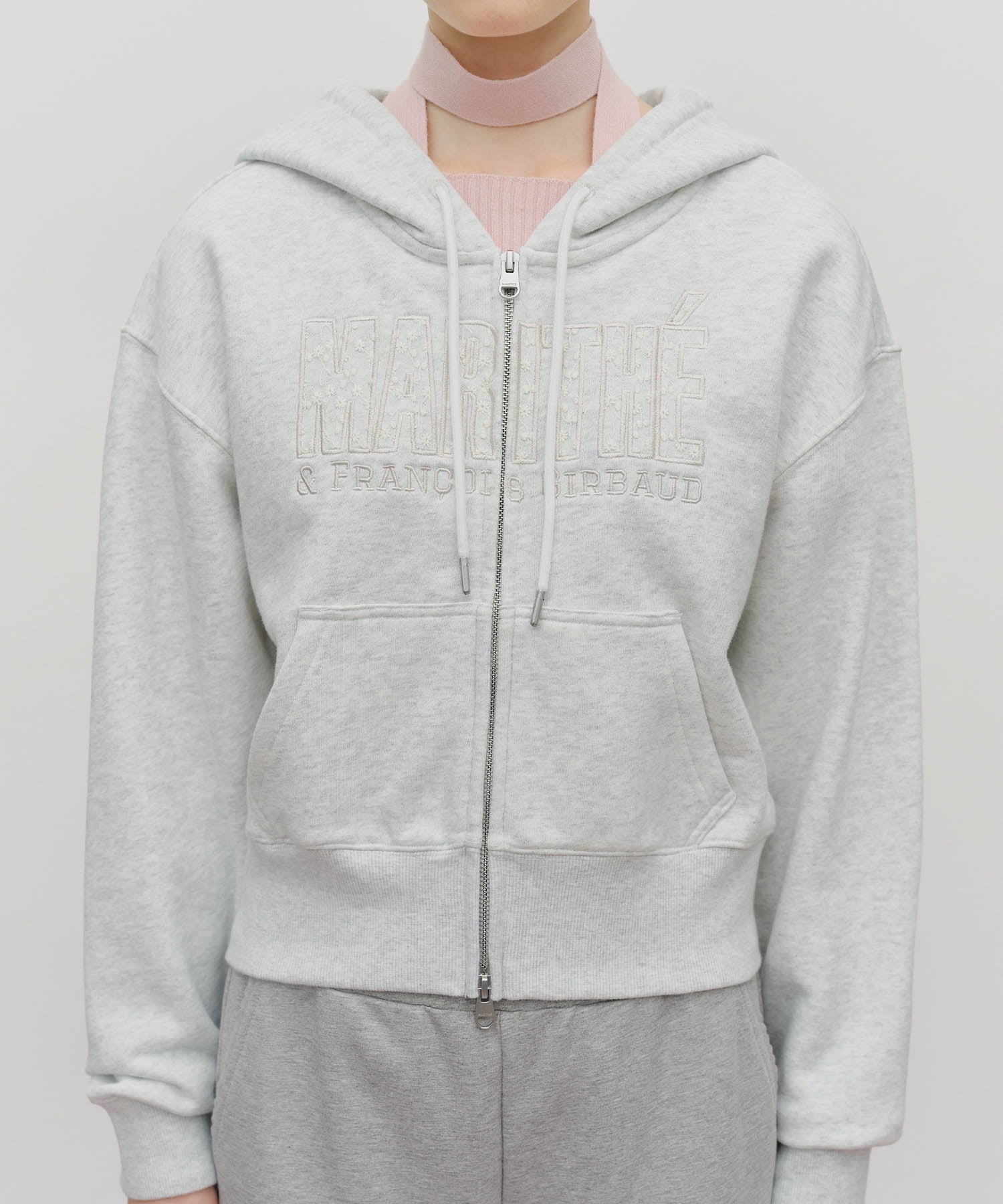 Marithe & Francois Girbaud - Lace Applique Crop Hoodie Zipup (Light Heather Gray) product image 4 | TRAB K-Fashion Australia