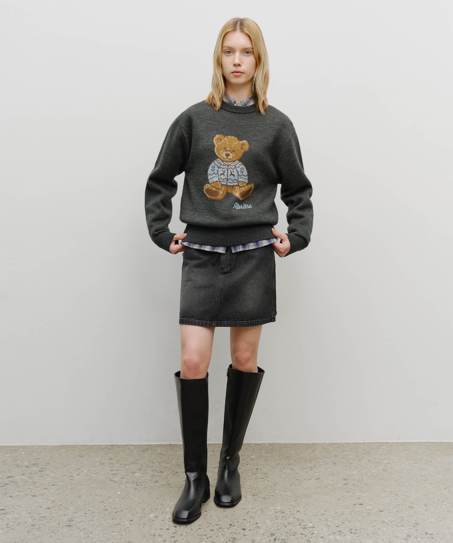 Marithe & Francois Girbaud - Doodle Bear Knit Pullover (Charcoal) product image 4 | TRAB K-Fashion Australia