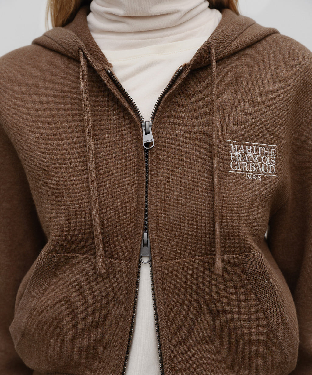 Marithe & Francois Girbaud - Classic Logo Crop Knit Hoodie Zipup (Brown) product image 4 | TRAB K-Fashion Australia