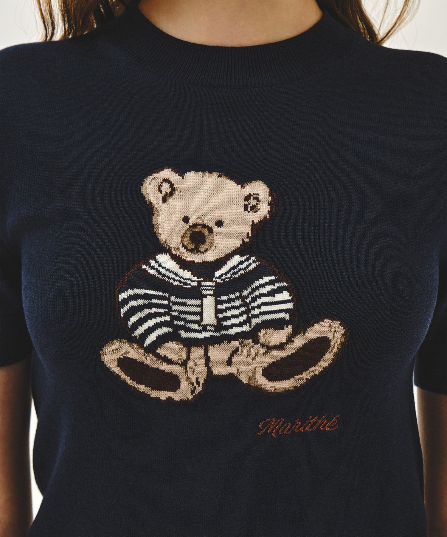 Marithe & Francois Girbaud - Doodle Bear Half Knit Pullover (Navy) product image 4 | TRAB K-Fashion Australia