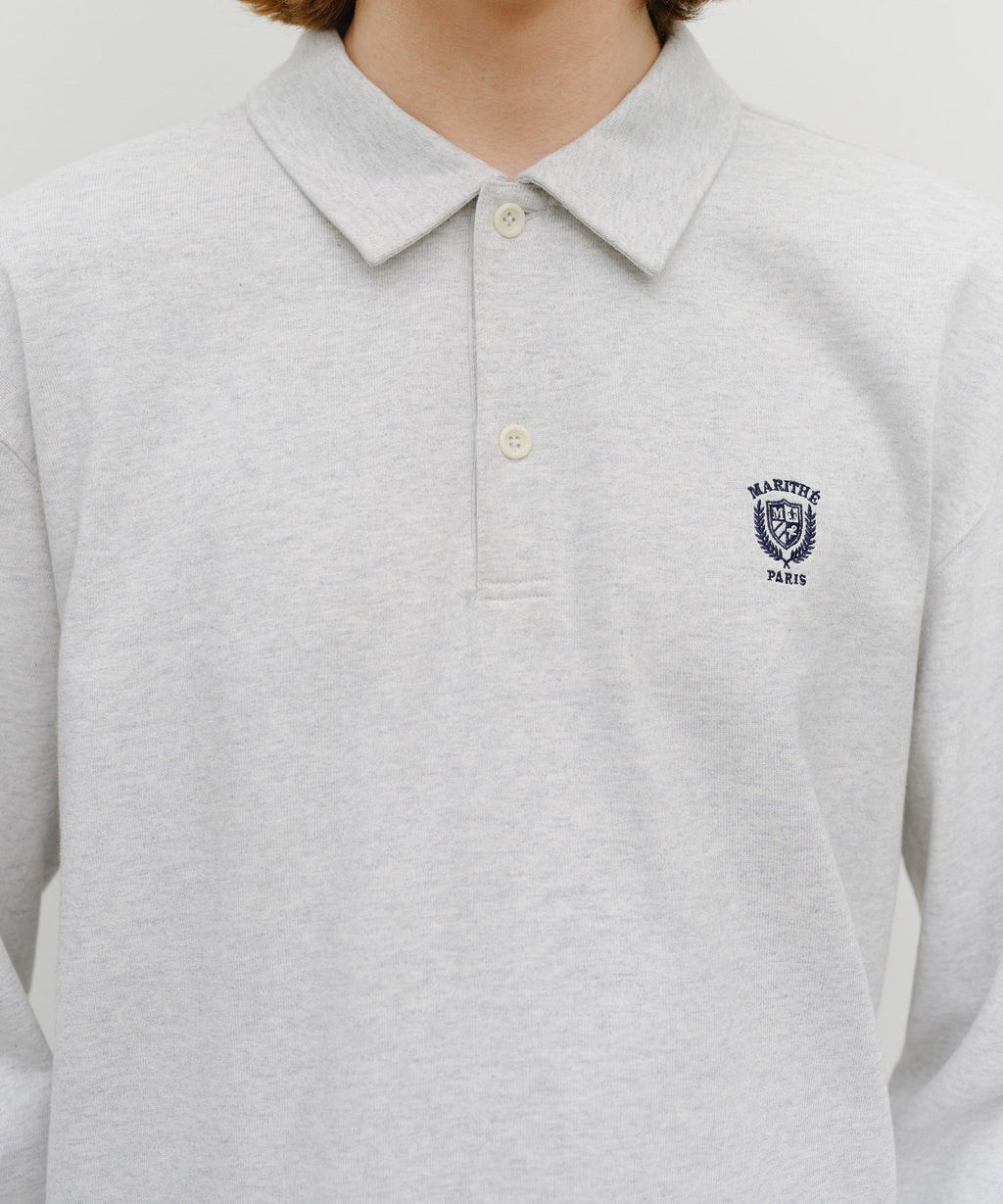 Marithe & Francois Girbaud - Crest Logo Jersey Polo Long Sleeve (Light Heather Gray) product image 4 | TRAB K-Fashion Australia