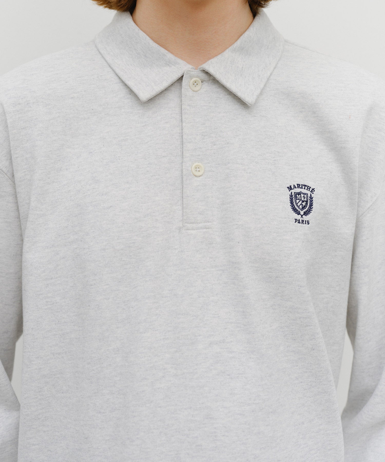 Marithe & Francois Girbaud - Crest Logo Jersey Polo Long Sleeve (Light Heather Gray) product image 4 | TRAB K-Fashion Australia