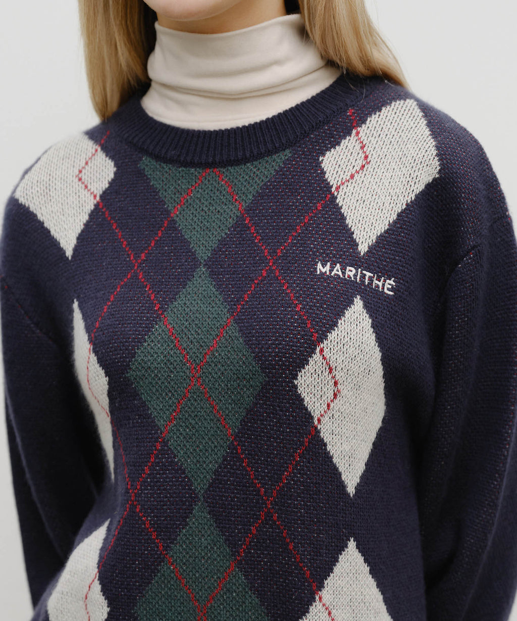 Marithe & Francois Girbaud - Argyle Jqd Knit Pullover (Navy) product image 4 | TRAB K-Fashion Australia