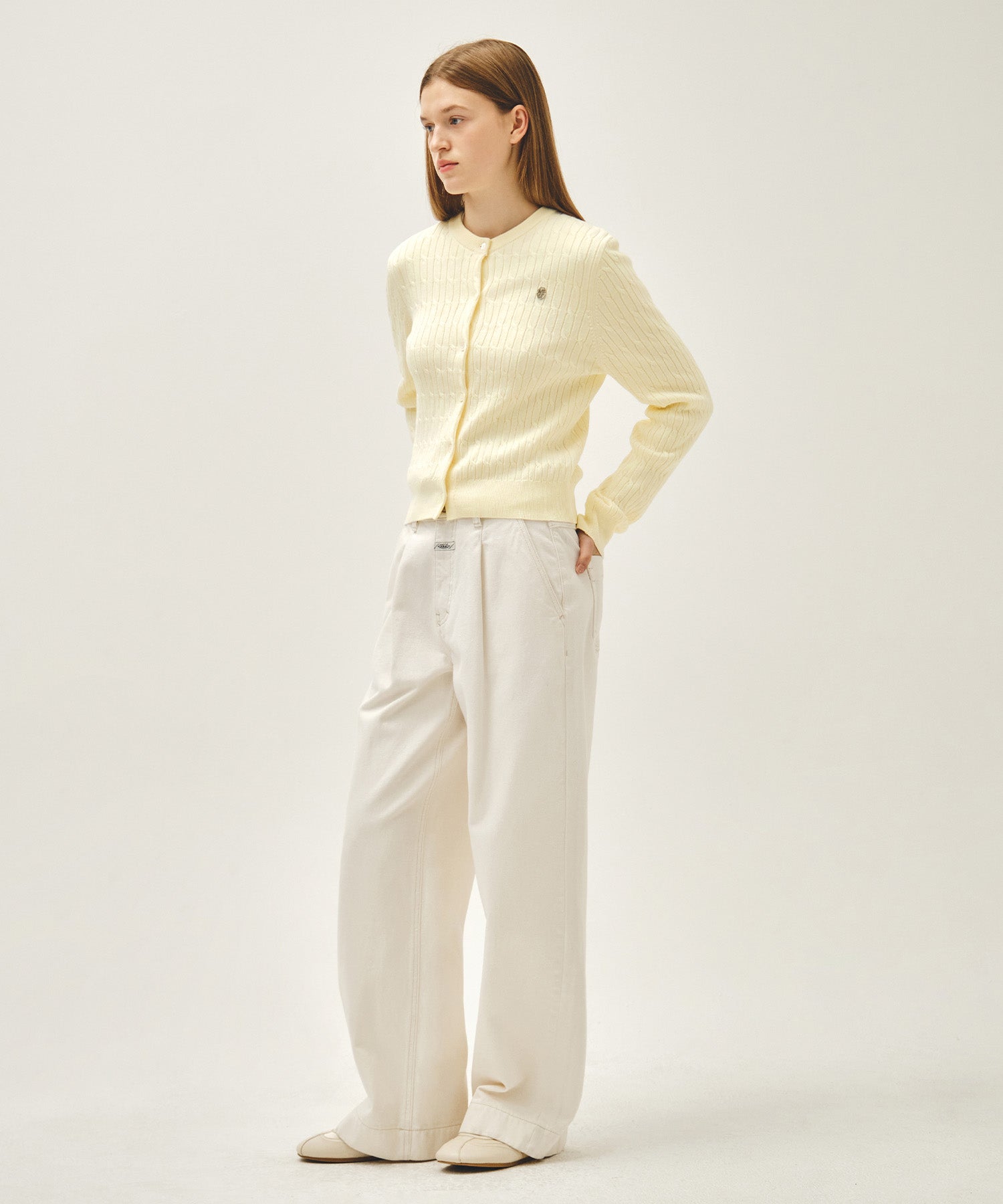 Marithe & Francois Girbaud - Low-waist Tuck Wide Denim Pants (Ecru) product image 6 | TRAB K-Fashion Australia