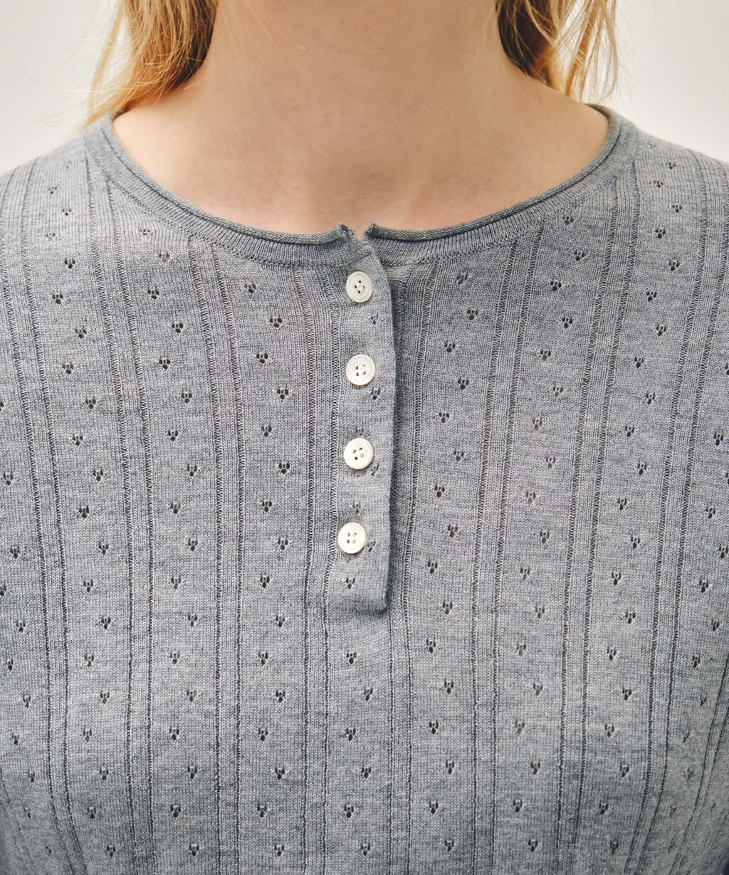 Marithe & Francois Girbaud - Crochet Half Button Knit (Melange Gray) product image 4 | TRAB K-Fashion Australia