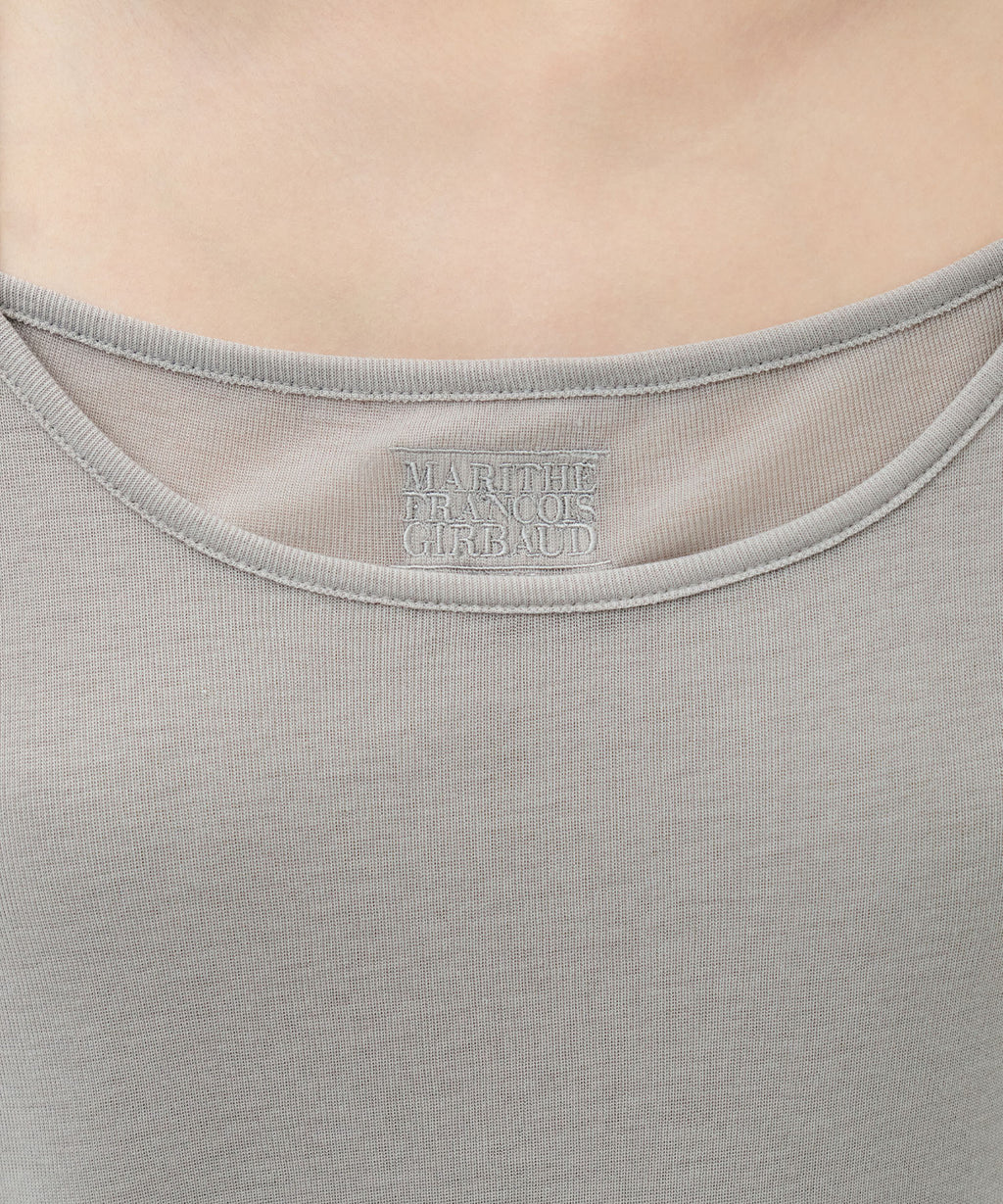 Marithe & Francois Girbaud - Small Classic Logo Sleeveless Layered Slim Crop Tee (Light Gray) product image 4 | TRAB K-Fashion Australia