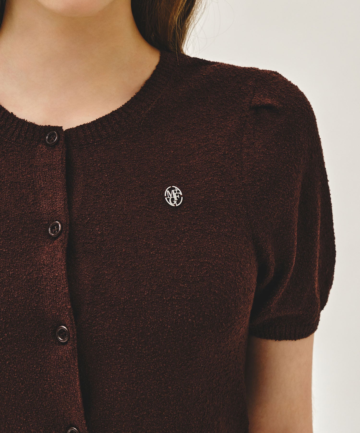 Marithe & Francois Girbaud - Puff Sleeve Half Knit Cardigan (Dark Brown) product image 4 | TRAB K-Fashion Australia