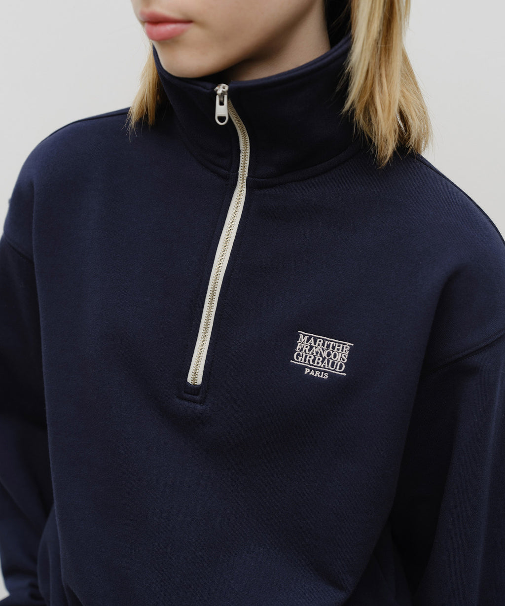Marithe & Francois Girbaud - Classic Logo Half Zipup Crop Sweatshirt (Navy) product image 4 | TRAB K-Fashion Australia