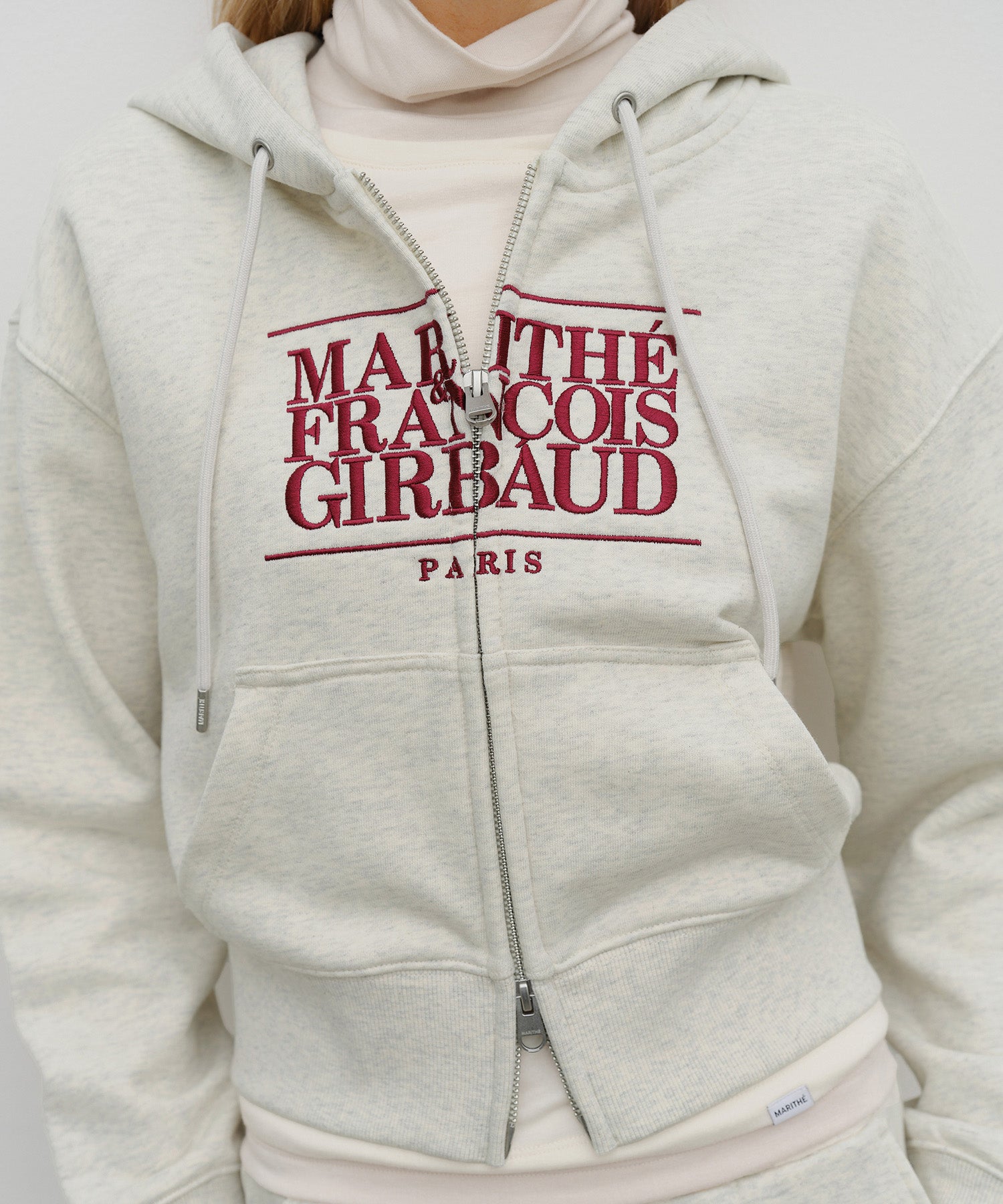 Marithe & Francois Girbaud - Embroidery Classic Logo Crop Hoodie Zipup (Oatmeal) product image 4 | TRAB K-Fashion Australia