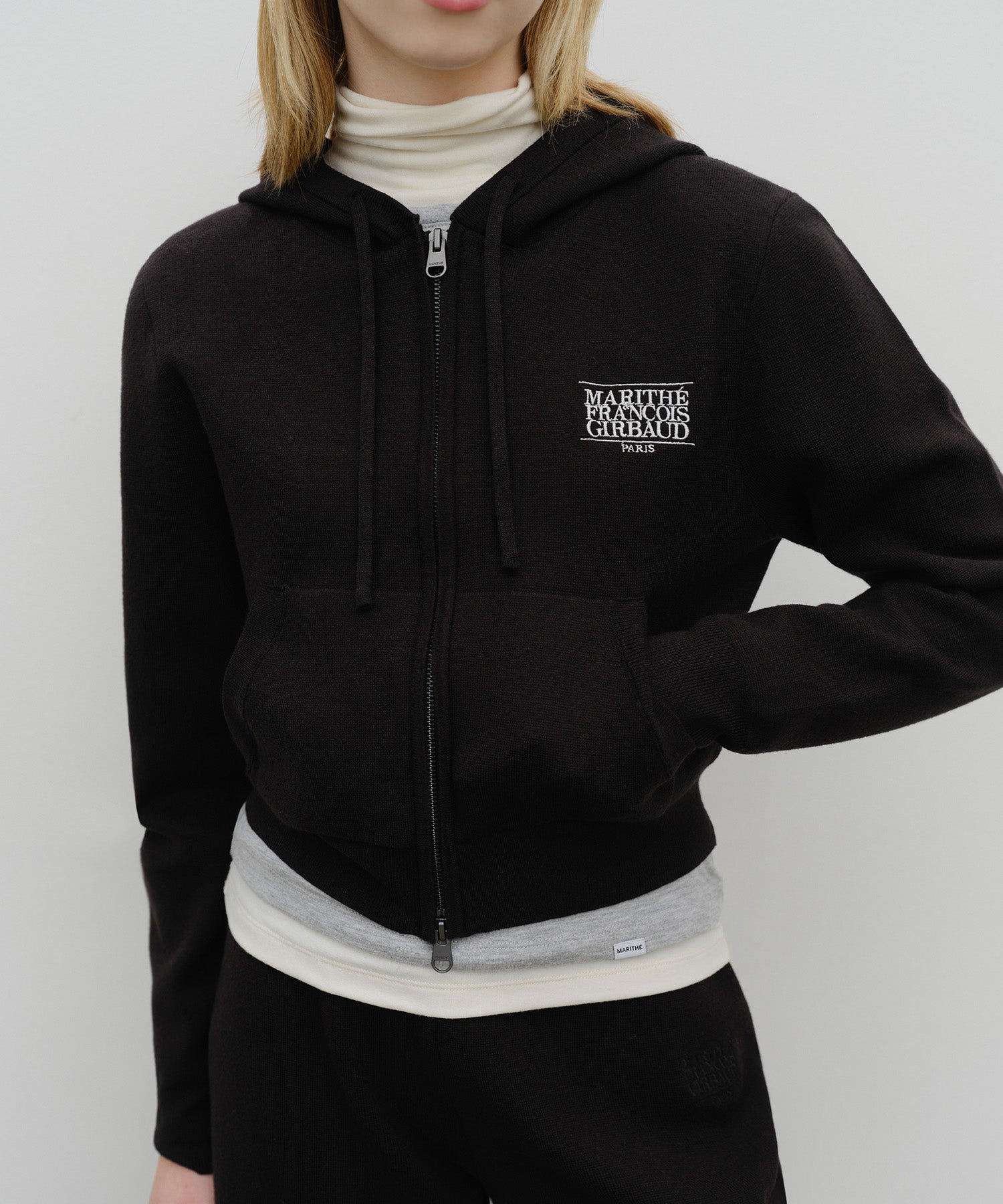 Marithe & Francois Girbaud - Classic Logo Crop Knit Hoodie Zipup (Black) product image 4 | TRAB K-Fashion Australia