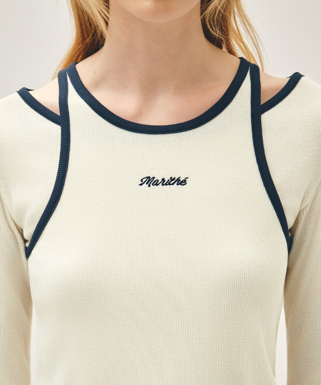Marithe & Francois Girbaud - Sleeveless Layered Long Sleeve Tee (Ivory) product image 4 | TRAB K-Fashion Australia