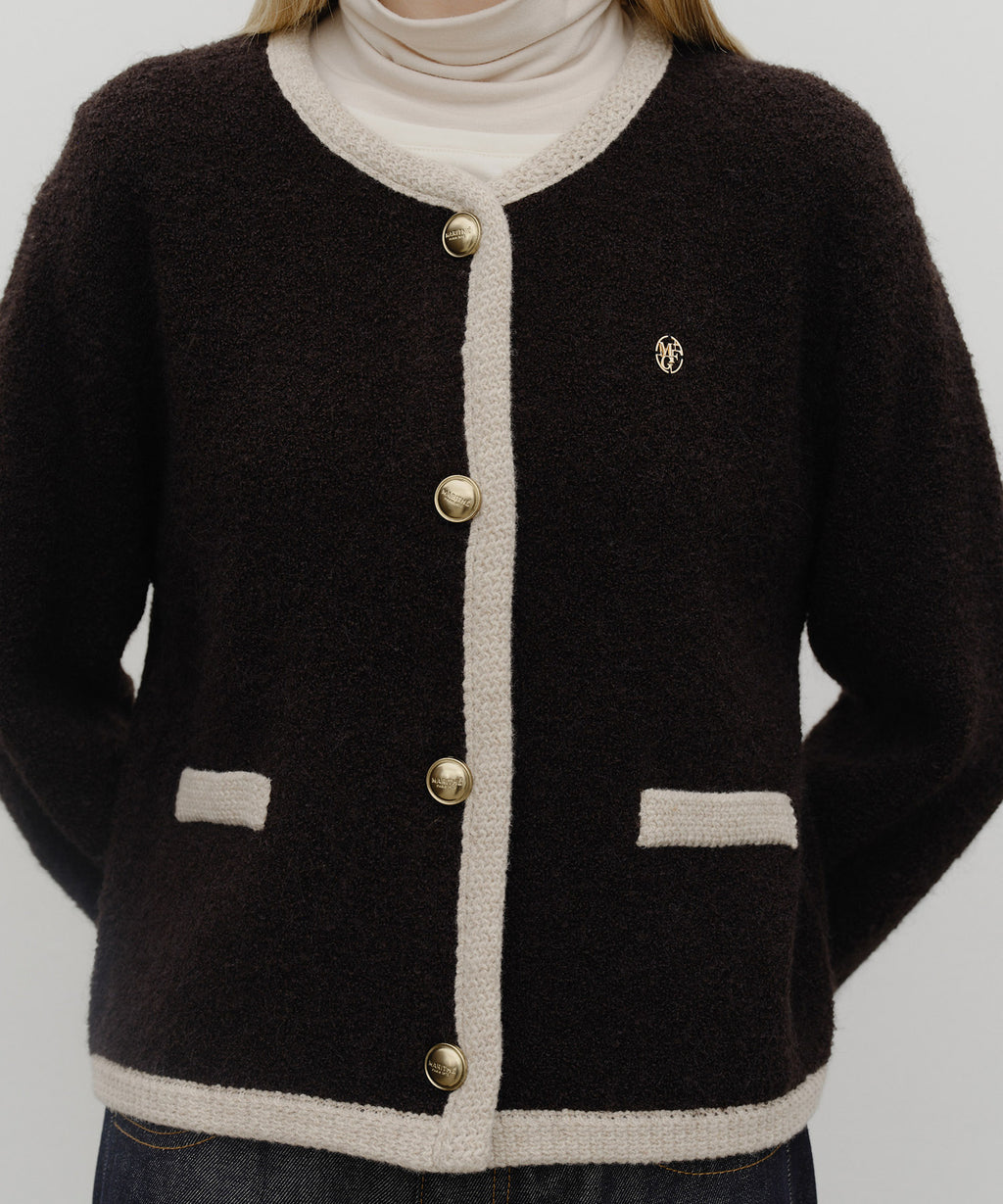 Marithe & Francois Girbaud - Boucle Knit Round Neck Cardigan (Black) product image 4 | TRAB K-Fashion Australia