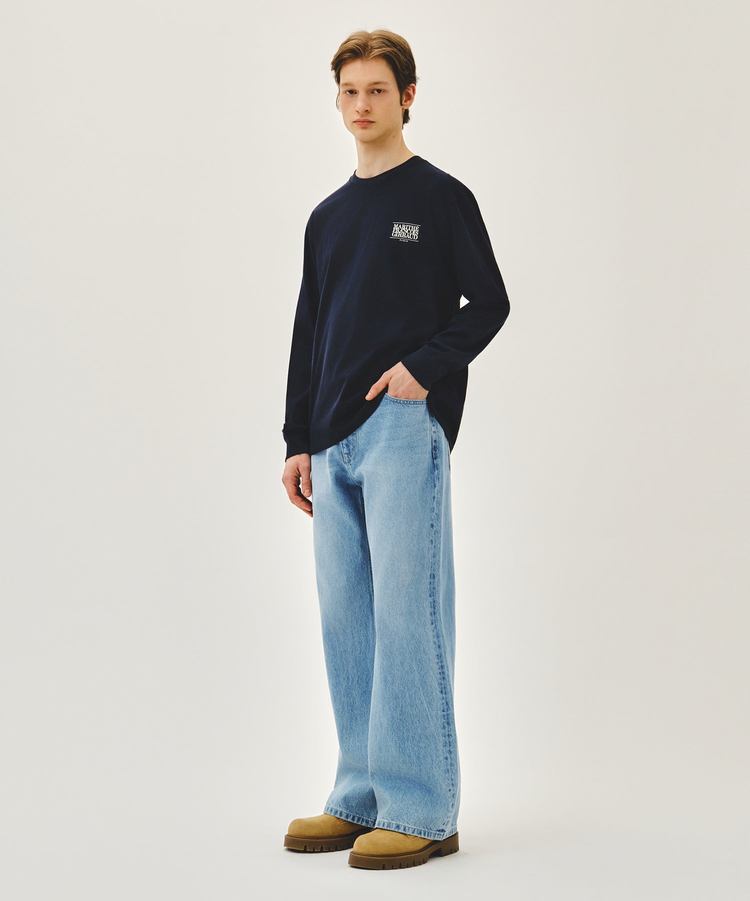 Marithe & Francois Girbaud - Relaxed Fit Boots-cut Denim Pants (Light Blue) product image 4 | TRAB K-Fashion Australia