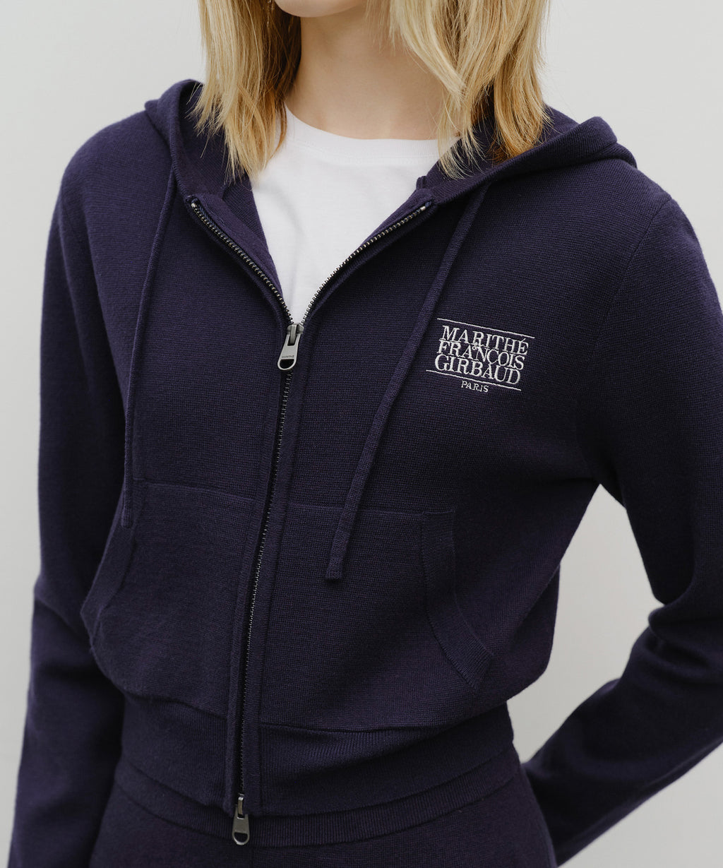 Marithe & Francois Girbaud - Classic Logo Crop Knit Hoodie Zipup (Navy) product image 4 | TRAB K-Fashion Australia