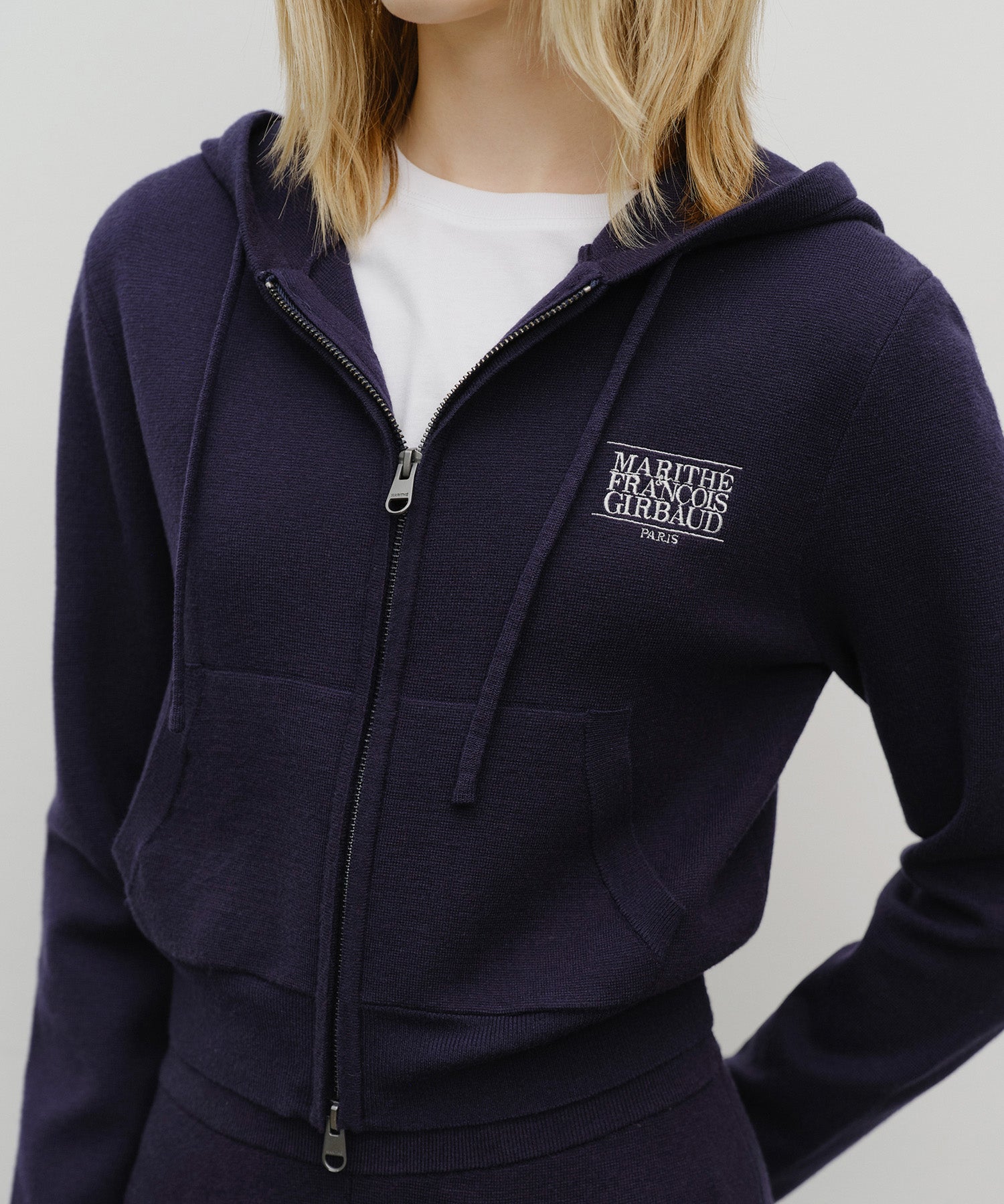 Marithe & Francois Girbaud - Classic Logo Crop Knit Hoodie Zipup (Navy) product image 4 | TRAB K-Fashion Australia