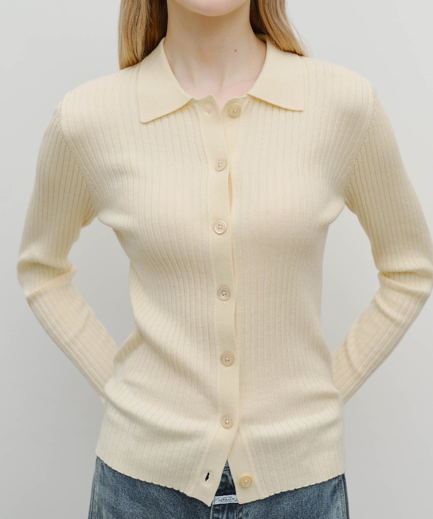 Marithe & Francois Girbaud - Slim Fit Collar Cardigan (Cream) product image 4 | TRAB K-Fashion Australia
