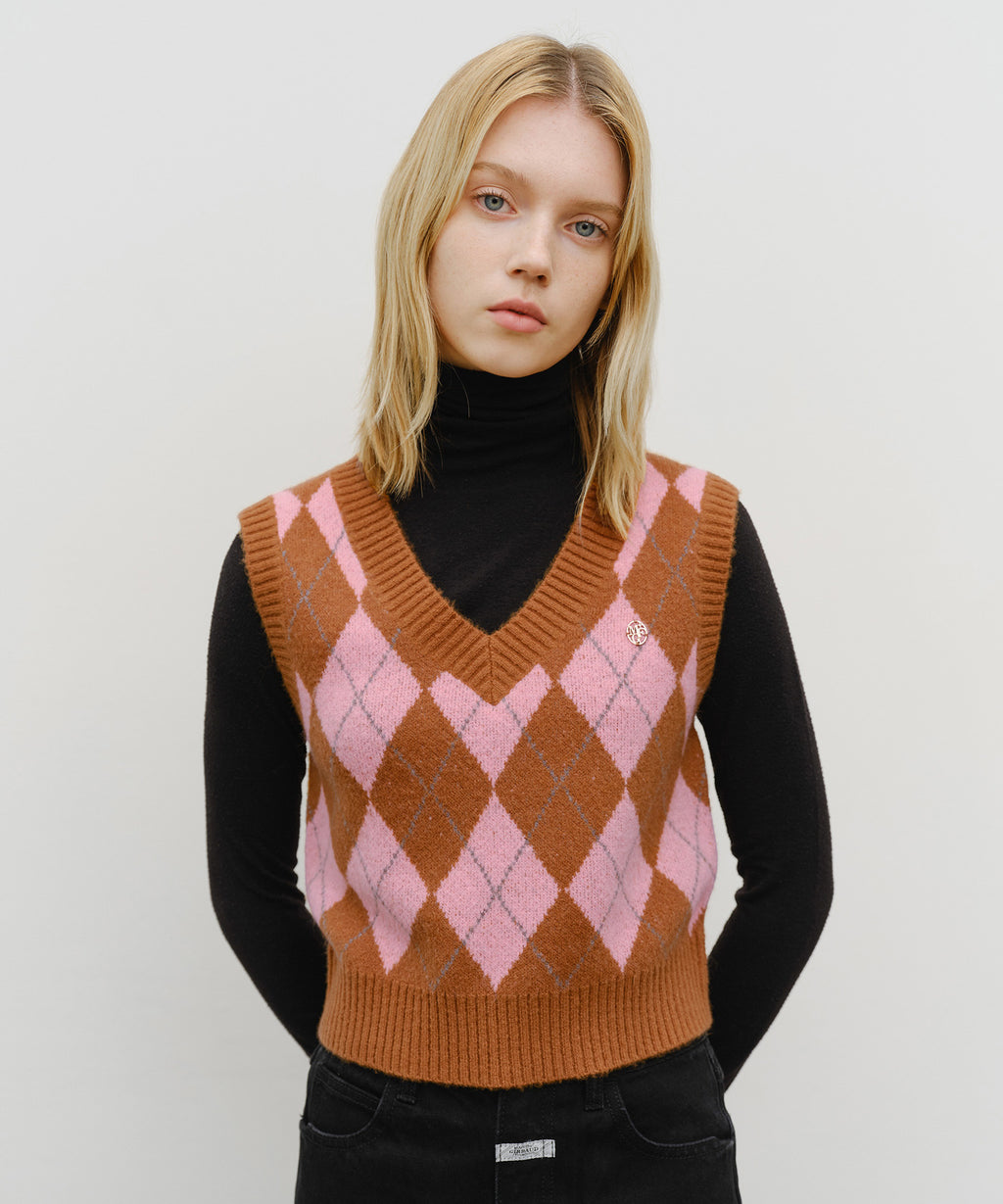 Marithe & Francois Girbaud - Argyle V-neck Knit Vest (Beige) product image 4 | TRAB K-Fashion Australia