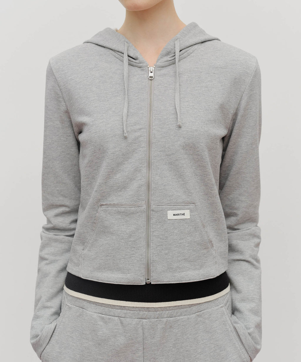 Marithe & Francois Girbaud - Slim Fit Crop Hoodie Zipup (Heather Gray) product image 4 | TRAB K-Fashion Australia
