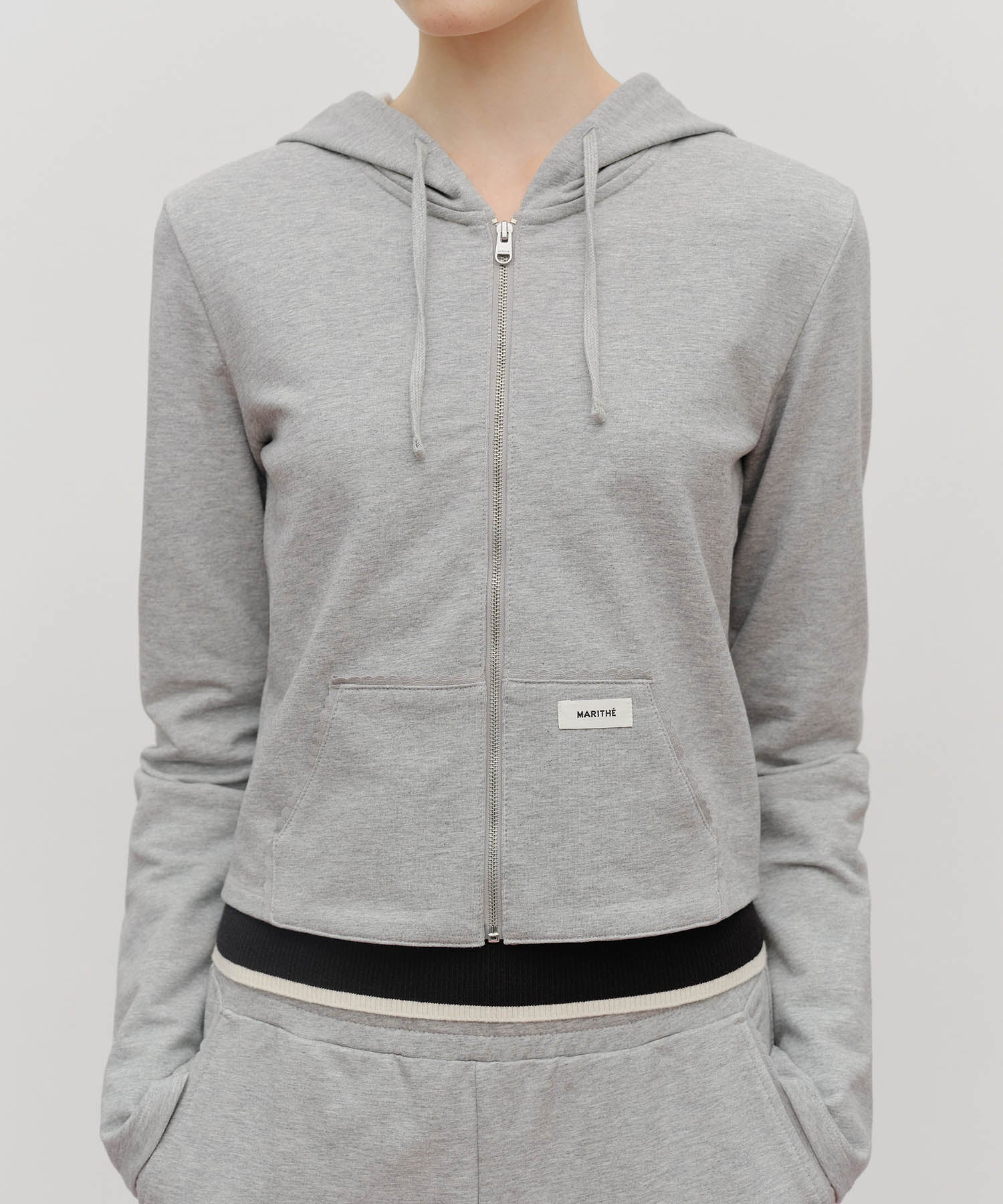 Marithe & Francois Girbaud - Slim Fit Crop Hoodie Zipup (Heather Gray) product image 4 | TRAB K-Fashion Australia