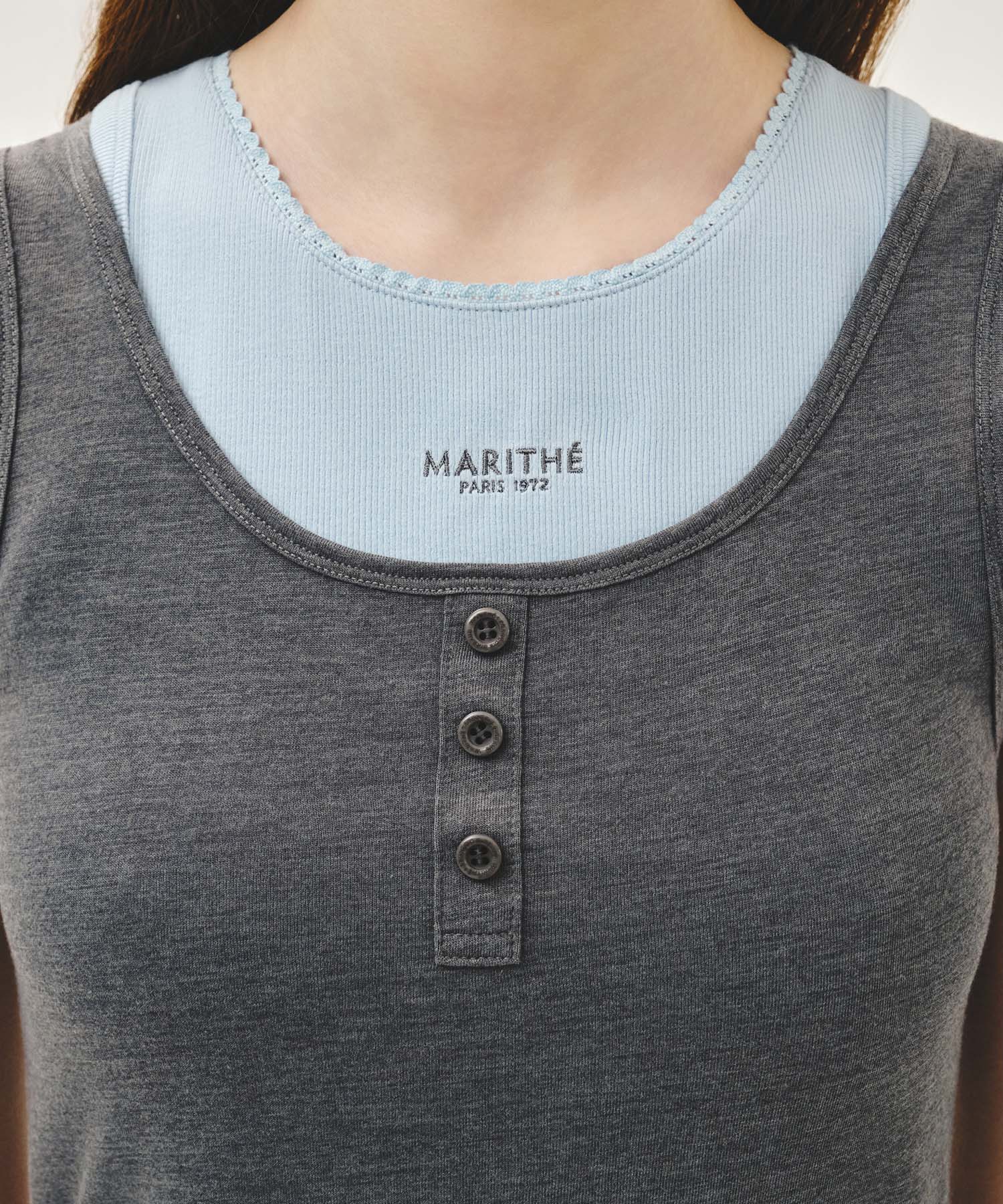Marithe & Francois Girbaud - [Pre-order – Ships 7 Jul] Layered Sleeveless (Heather Charcoal) product image 7 | TRAB K-Fashion Australia