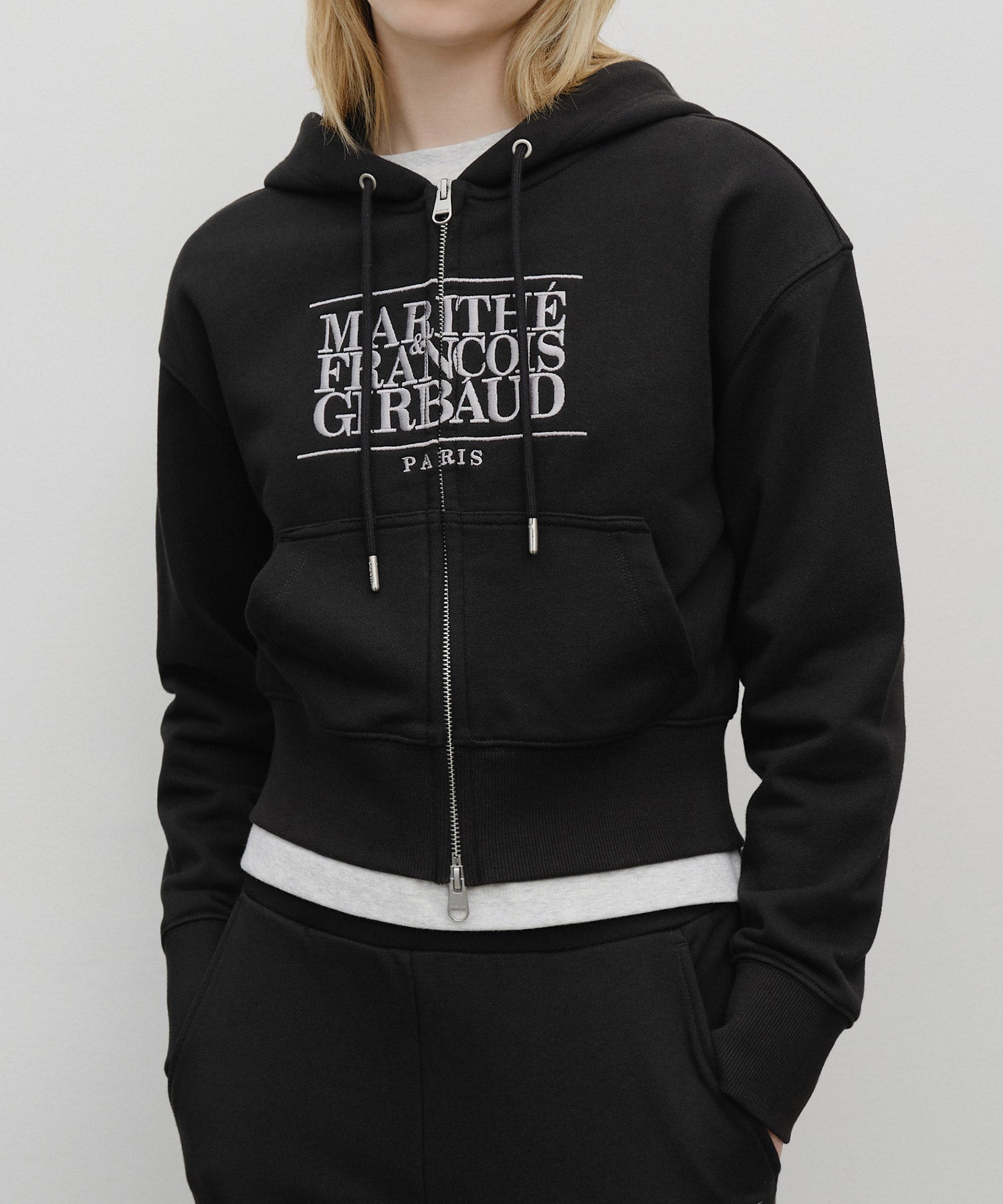 Marithe & Francois Girbaud - Embroidery Classic Logo Crop Hoodie Zipup (Black) product image 4 | TRAB K-Fashion Australia