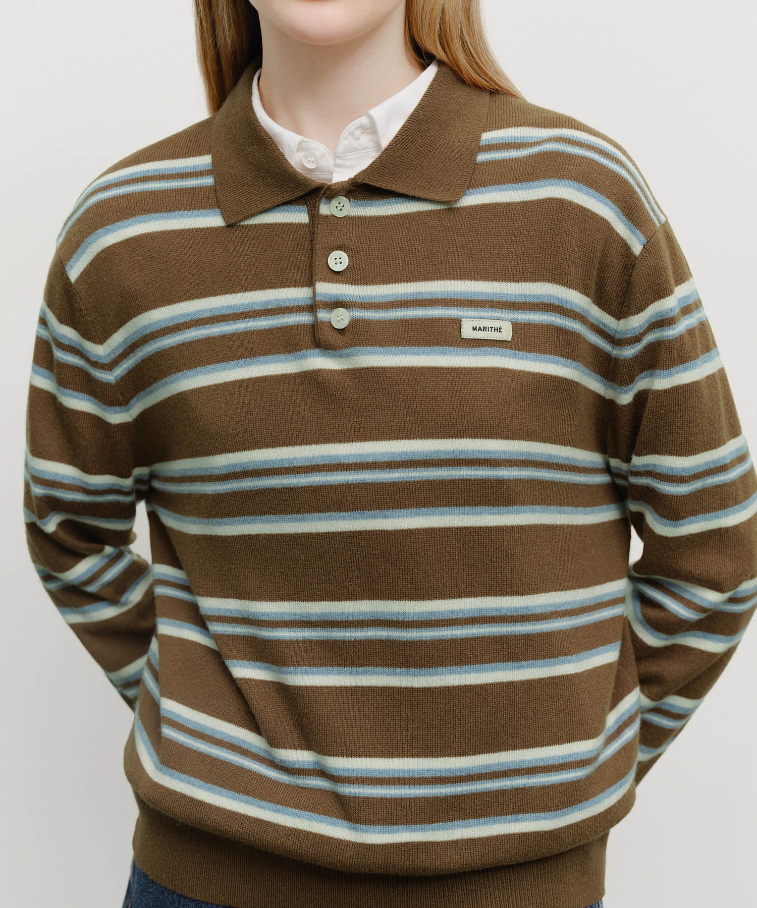 Marithe & Francois Girbaud - Regular Logo Stripe Polo Knit (Camel) product image 4 | TRAB K-Fashion Australia