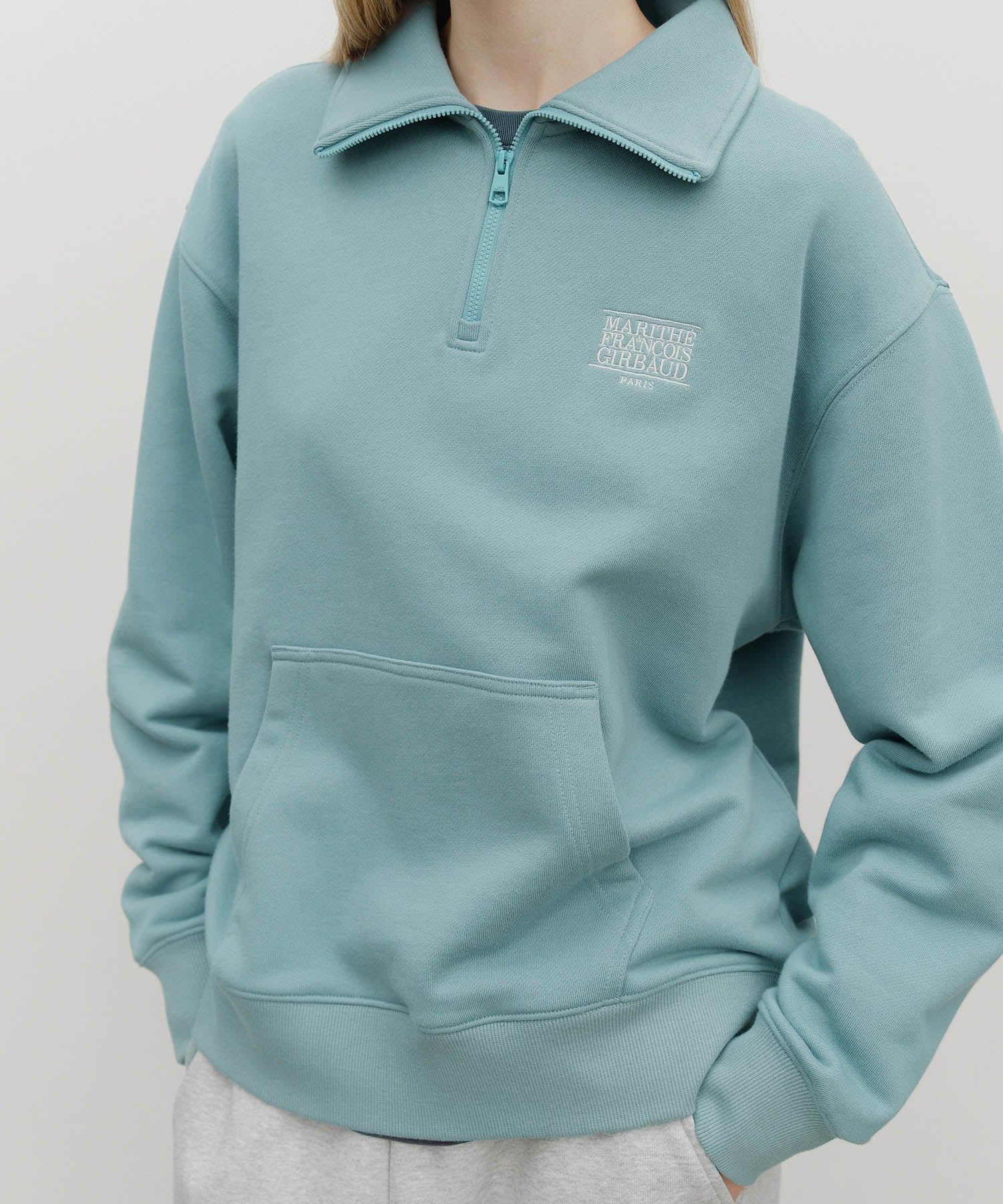 Marithe & Francois Girbaud - Classic Logo Half Zipup Sweatshirt (Mint Gray) product image 4 | TRAB K-Fashion Australia
