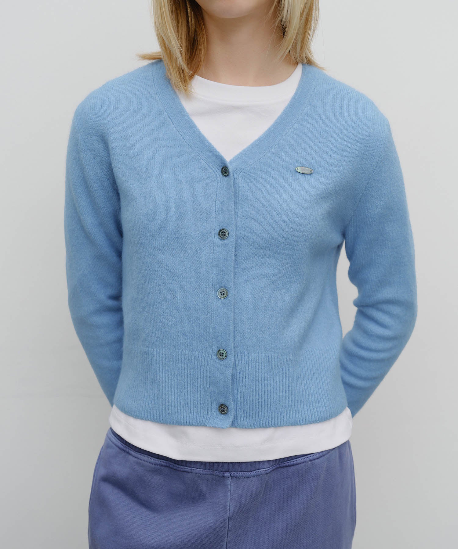 Marithe & Francois Girbaud - V-neck Crop Cardigan (Sky Blue) product image 4 | TRAB K-Fashion Australia