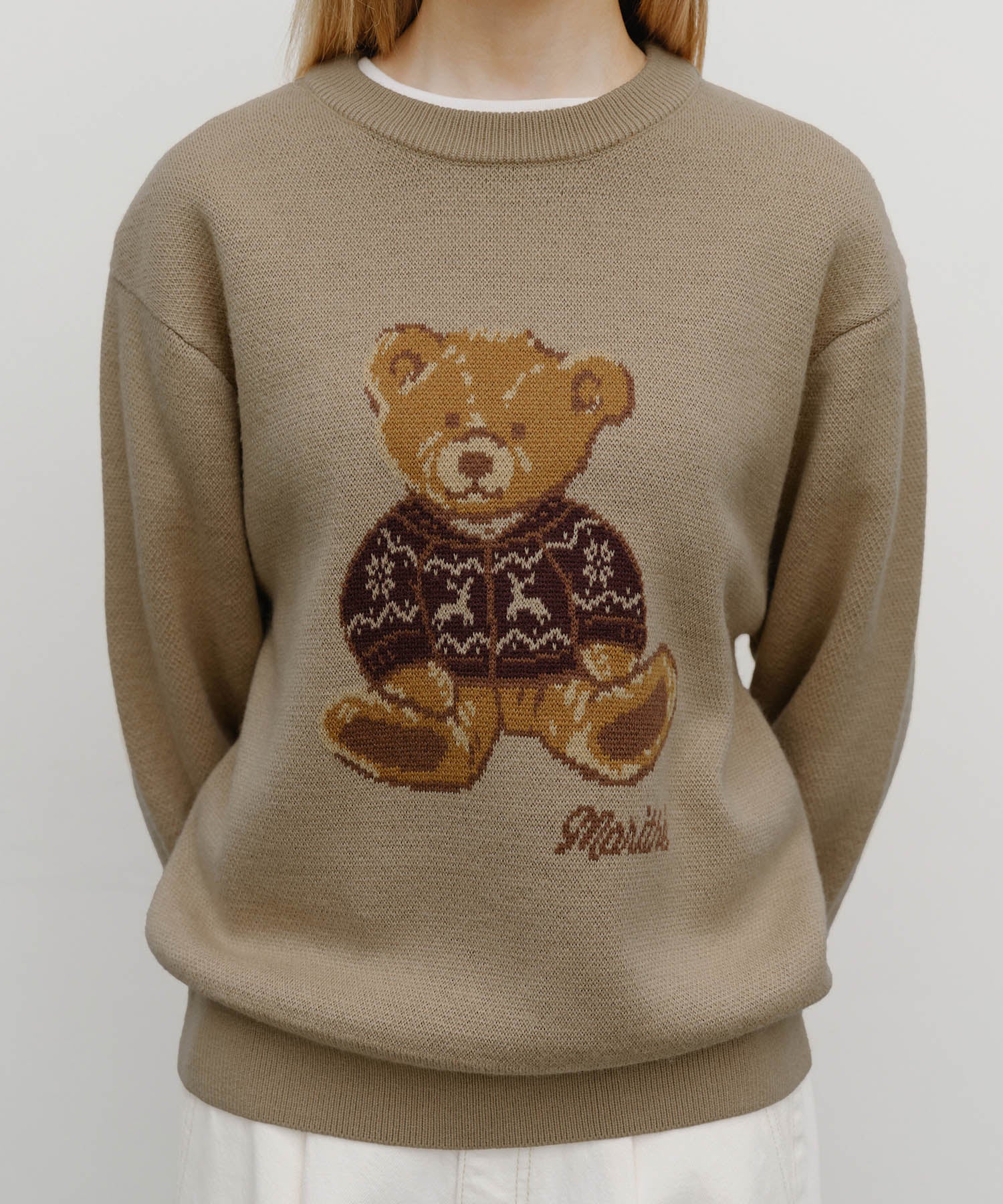 Marithe & Francois Girbaud - Doodle Bear Knit Pullover (Beige) product image 4 | TRAB K-Fashion Australia