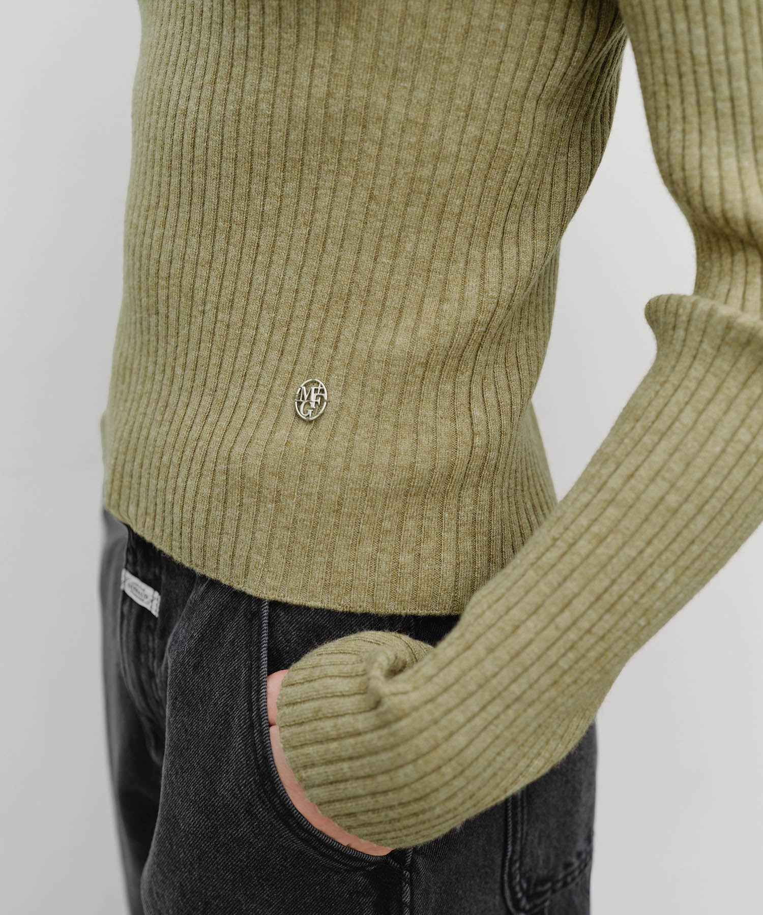 Marithe & Francois Girbaud - Balaclava Hoodie Slim Knit (Light Olive) product image 4 | TRAB K-Fashion Australia