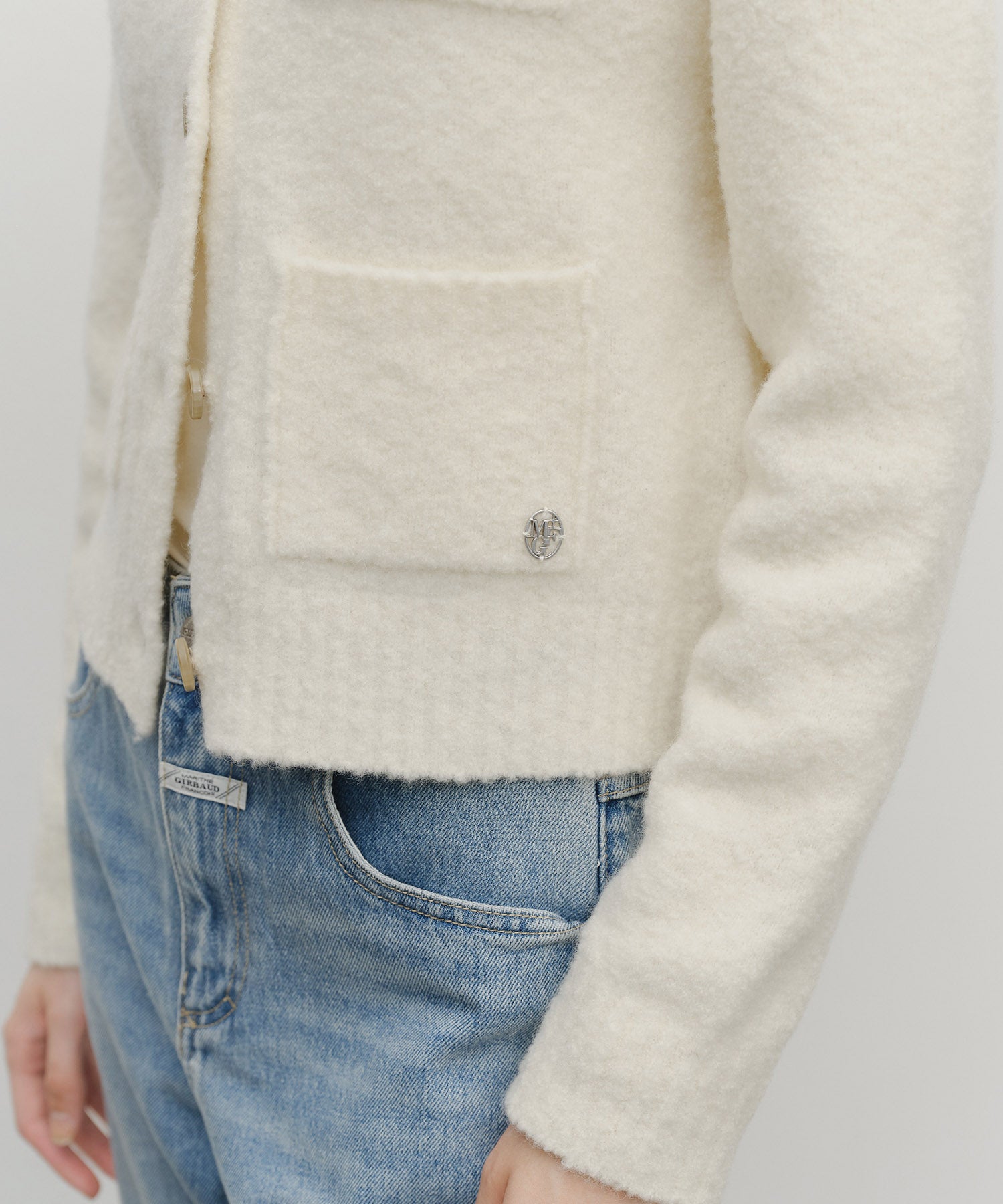 Marithe & Francois Girbaud - 3 Pocket Boucle Cardigan (Ivory) product image 4 | TRAB K-Fashion Australia