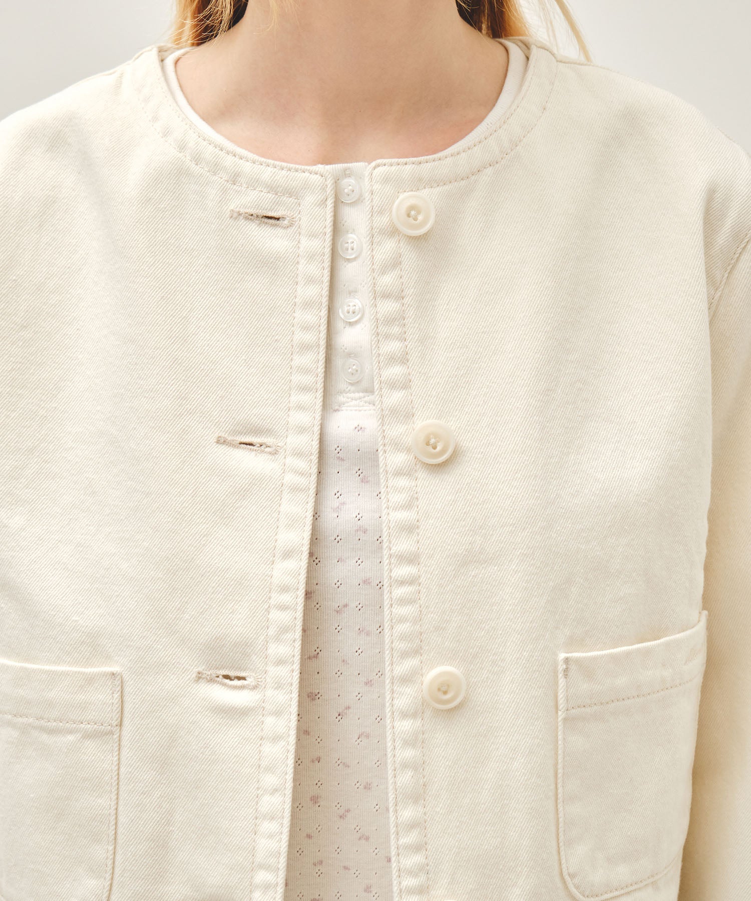 Marithe & Francois Girbaud - Round Neck Denim Jacket (Ecru) product image 7 | TRAB K-Fashion Australia