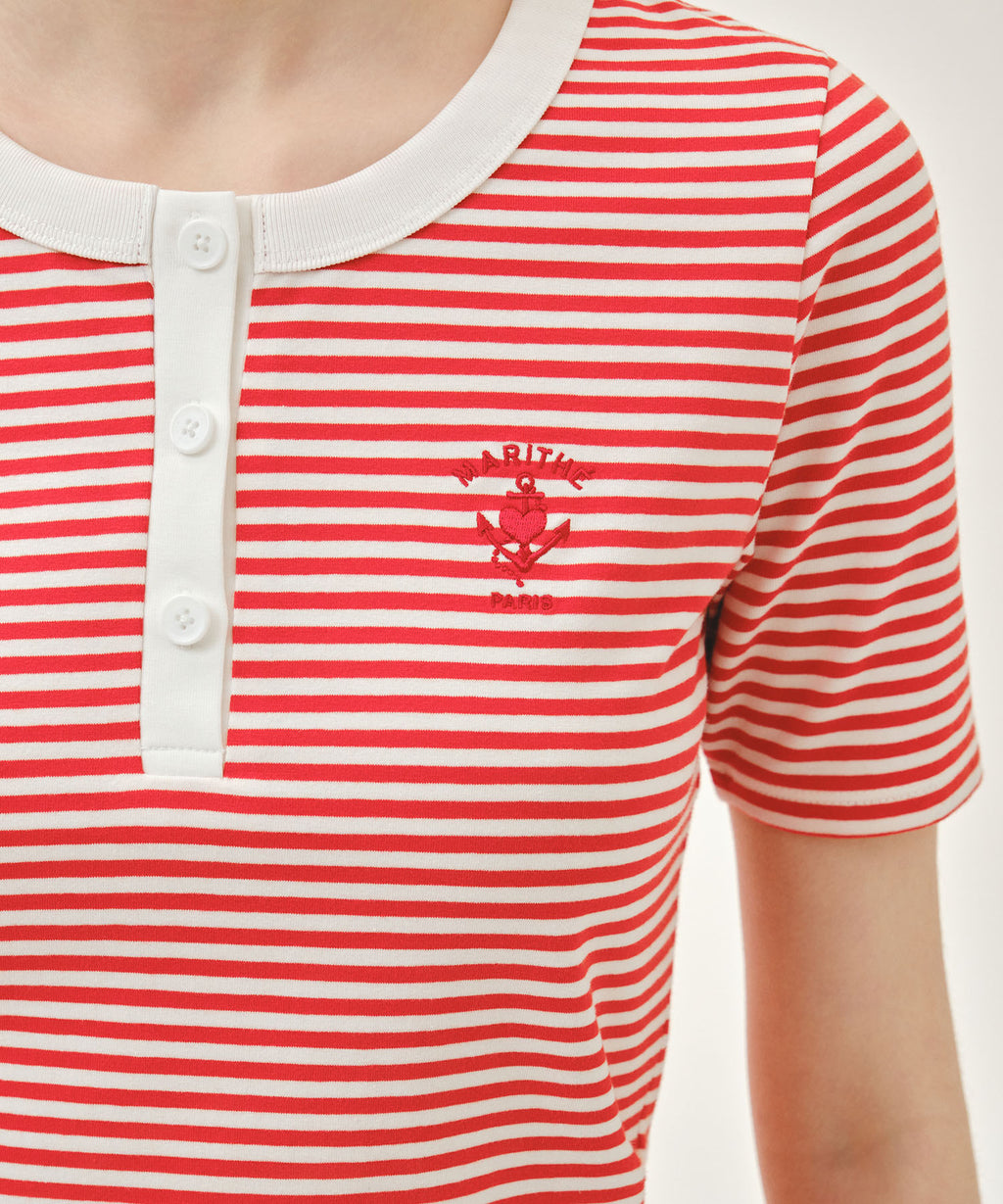 Marithe & Francois Girbaud - Stripe Henley Neck Tee (Red) product image 4 | TRAB K-Fashion Australia