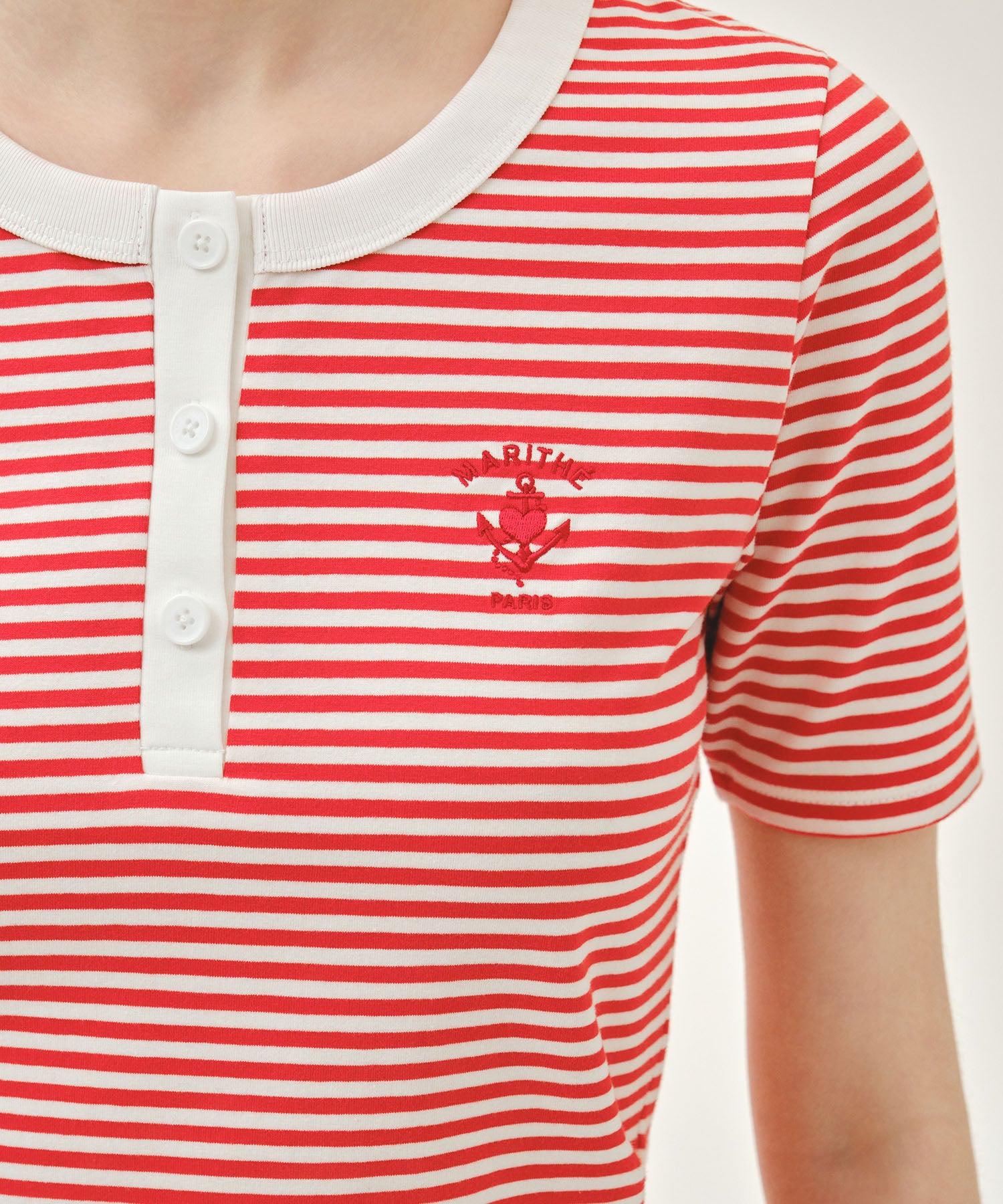 Marithe & Francois Girbaud - Stripe Henley Neck Tee (Red) product image 4 | TRAB K-Fashion Australia