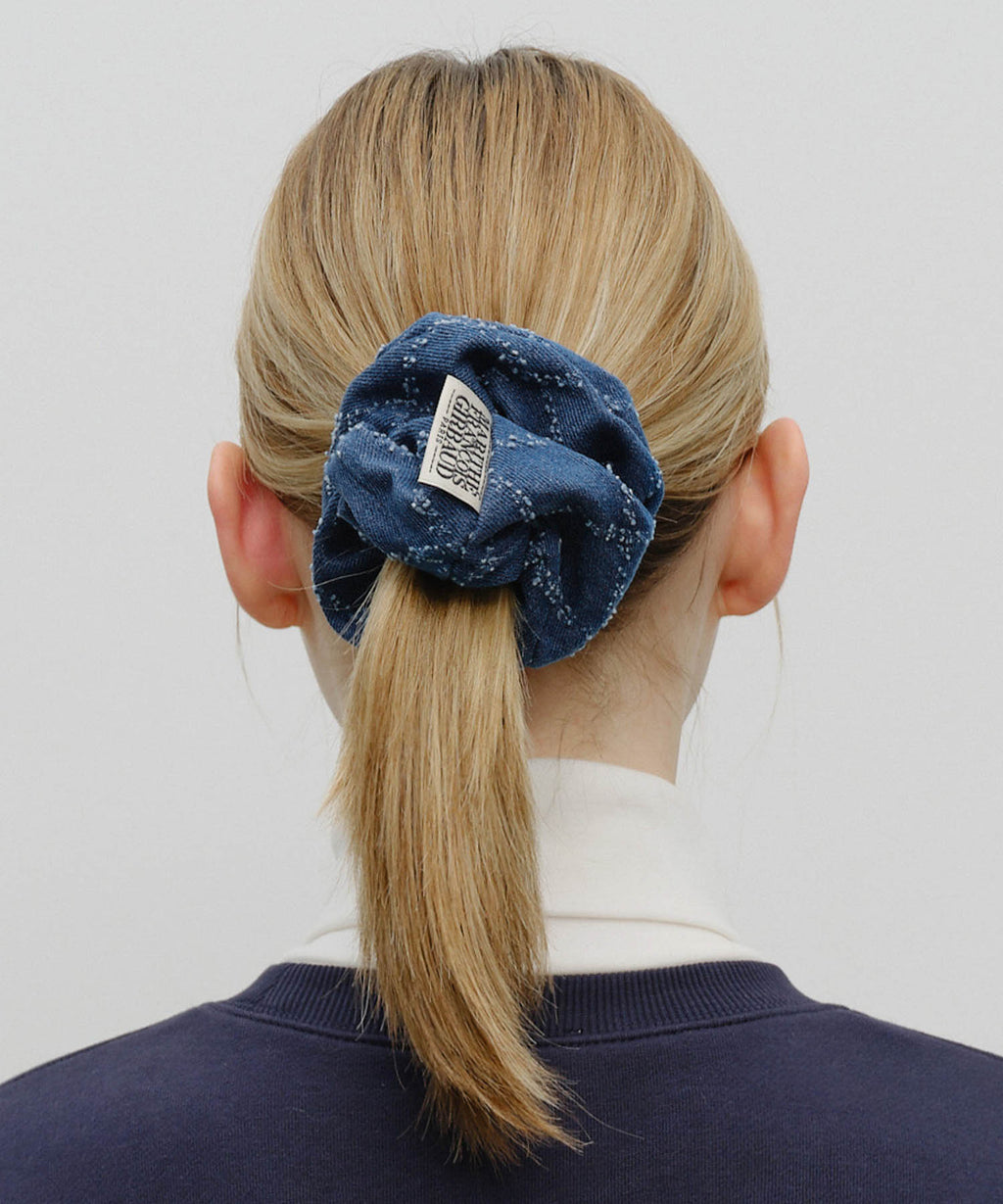 Marithe & Francois Girbaud - Classic Logo Denim Pattern Hair Scrunchie (Blue) product image 4 | TRAB K-Fashion Australia