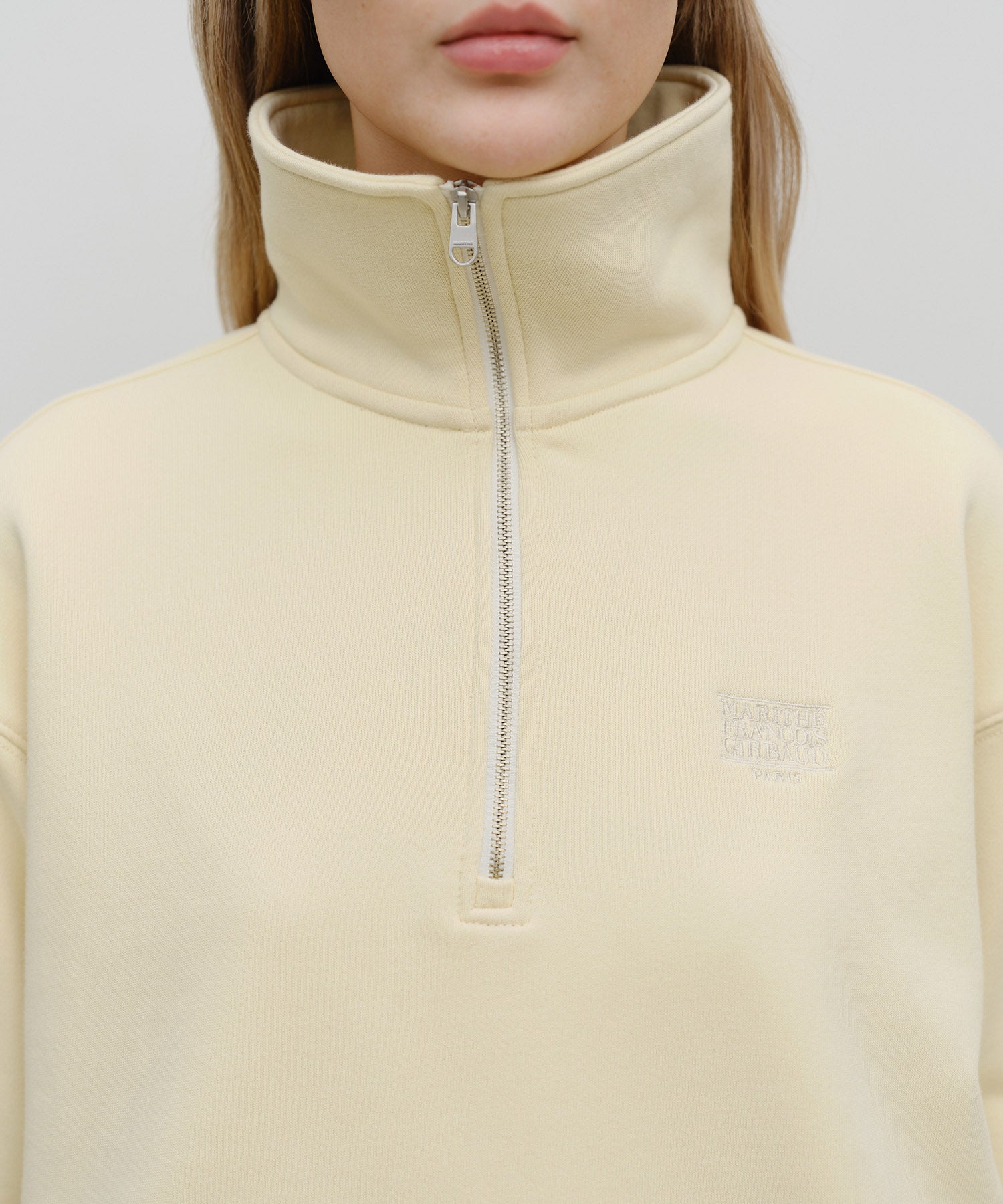 Marithe & Francois Girbaud - Classic Logo Half Zipup Crop Sweatshirt (Light Yellow) product image 4 | TRAB K-Fashion Australia