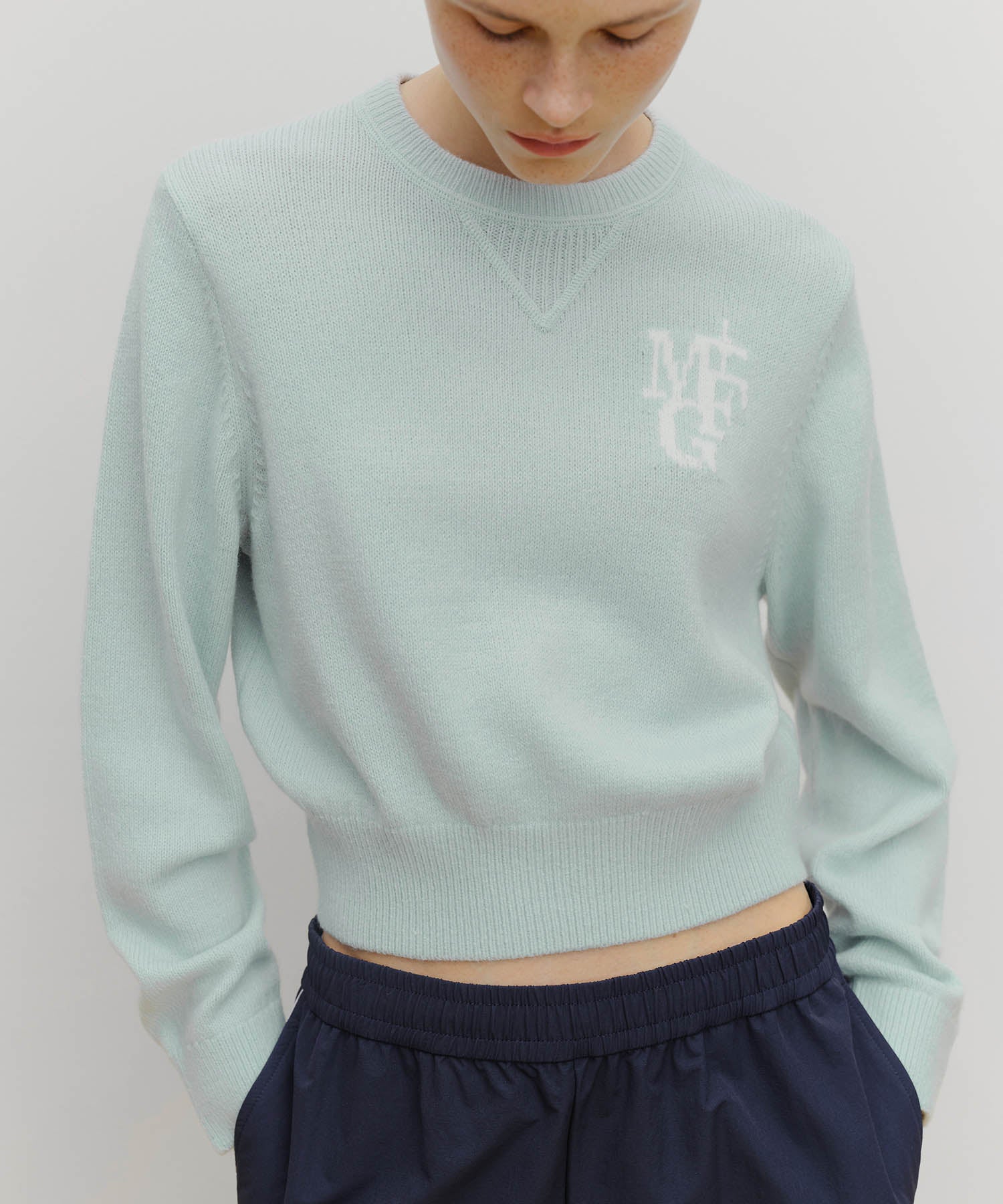 Marithe & Francois Girbaud - Marithe Sport W M+fg Logo Crop Pullover (Sky Blue) product image 4 | TRAB K-Fashion Australia