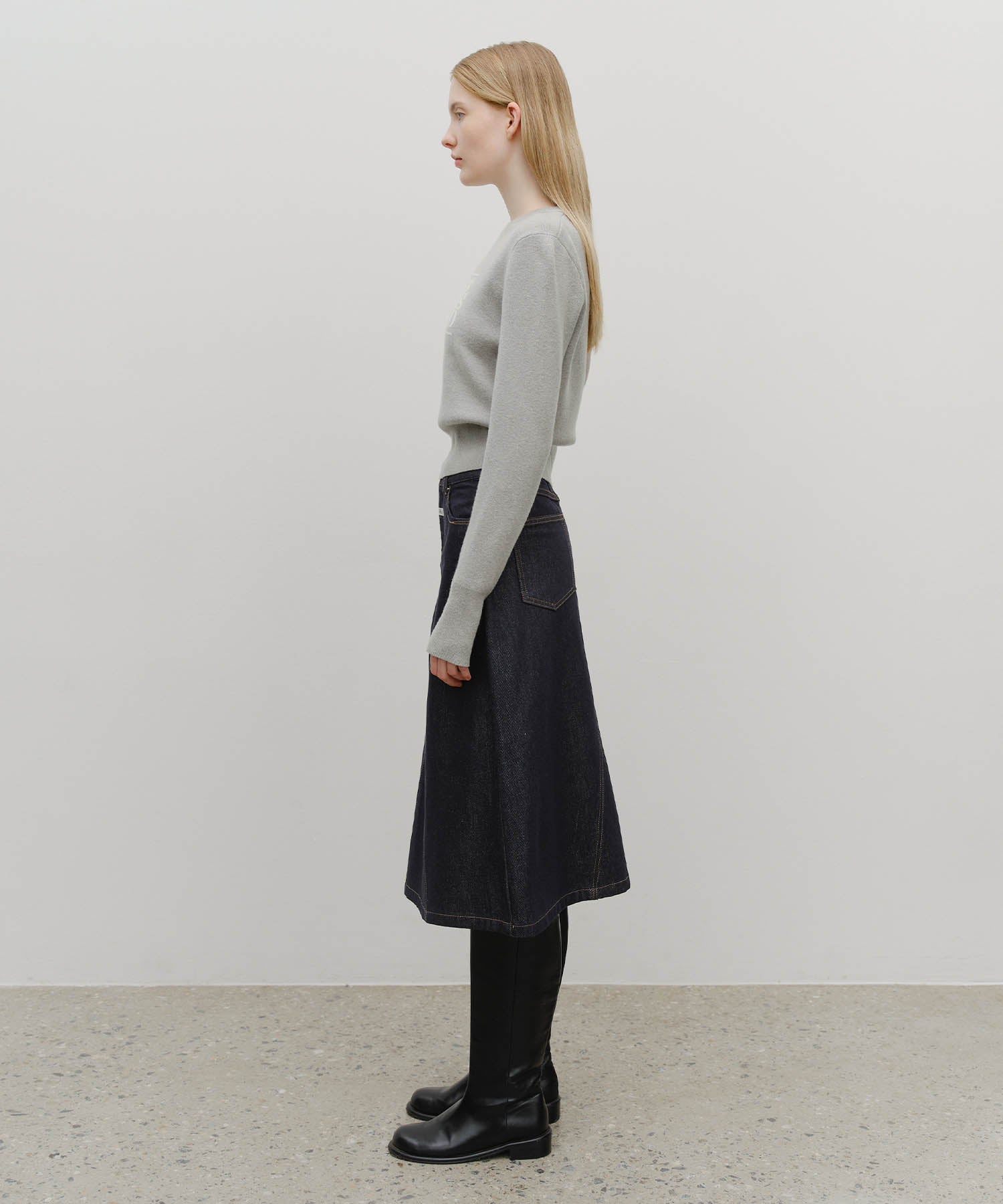 Marithe & Francois Girbaud - A-line Denim Midi Skirt (Dark Blue) product image 6 | TRAB K-Fashion Australia
