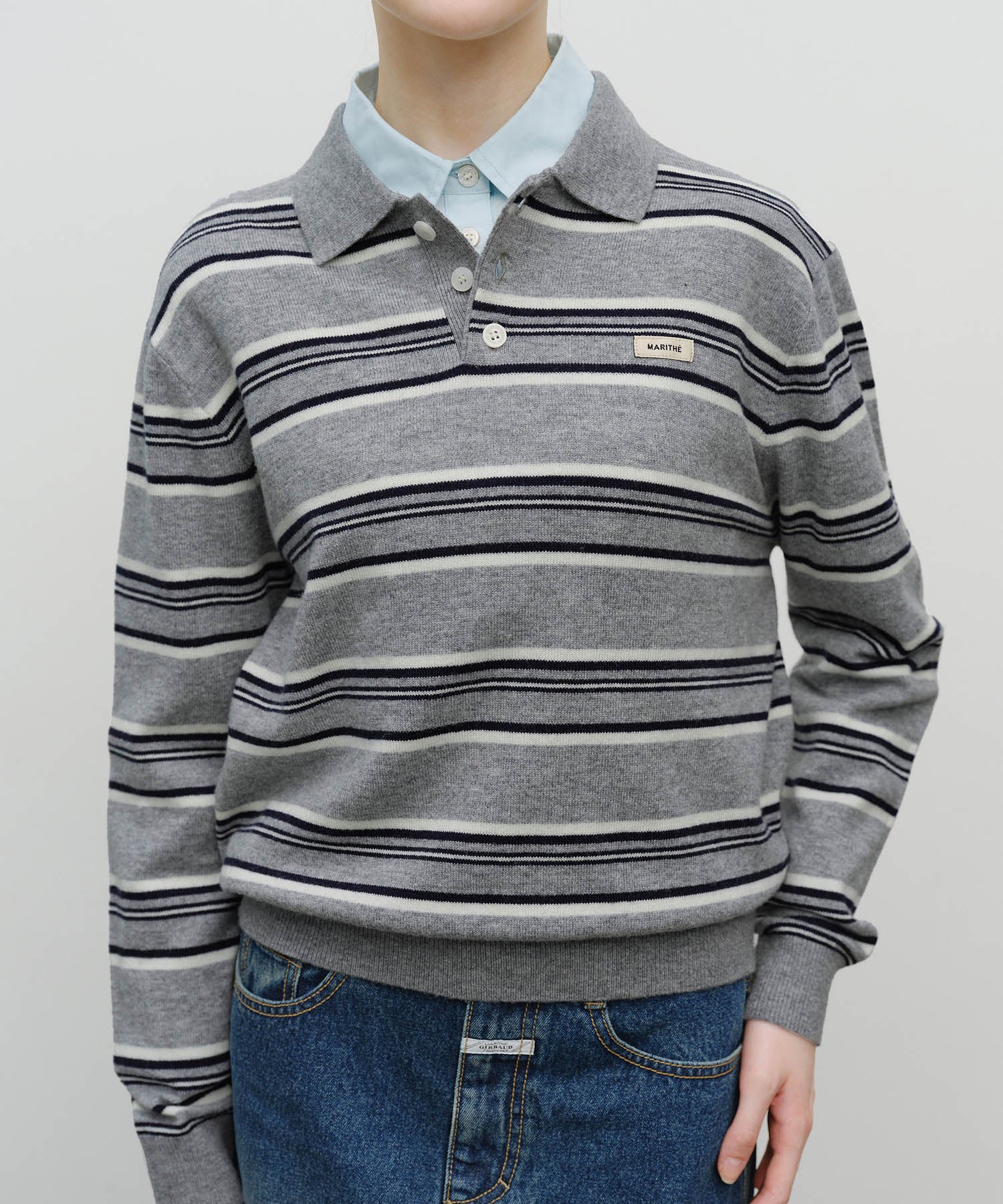 Marithe & Francois Girbaud - Regular Logo Stripe Polo Knit (Melange Gray) product image 4 | TRAB K-Fashion Australia