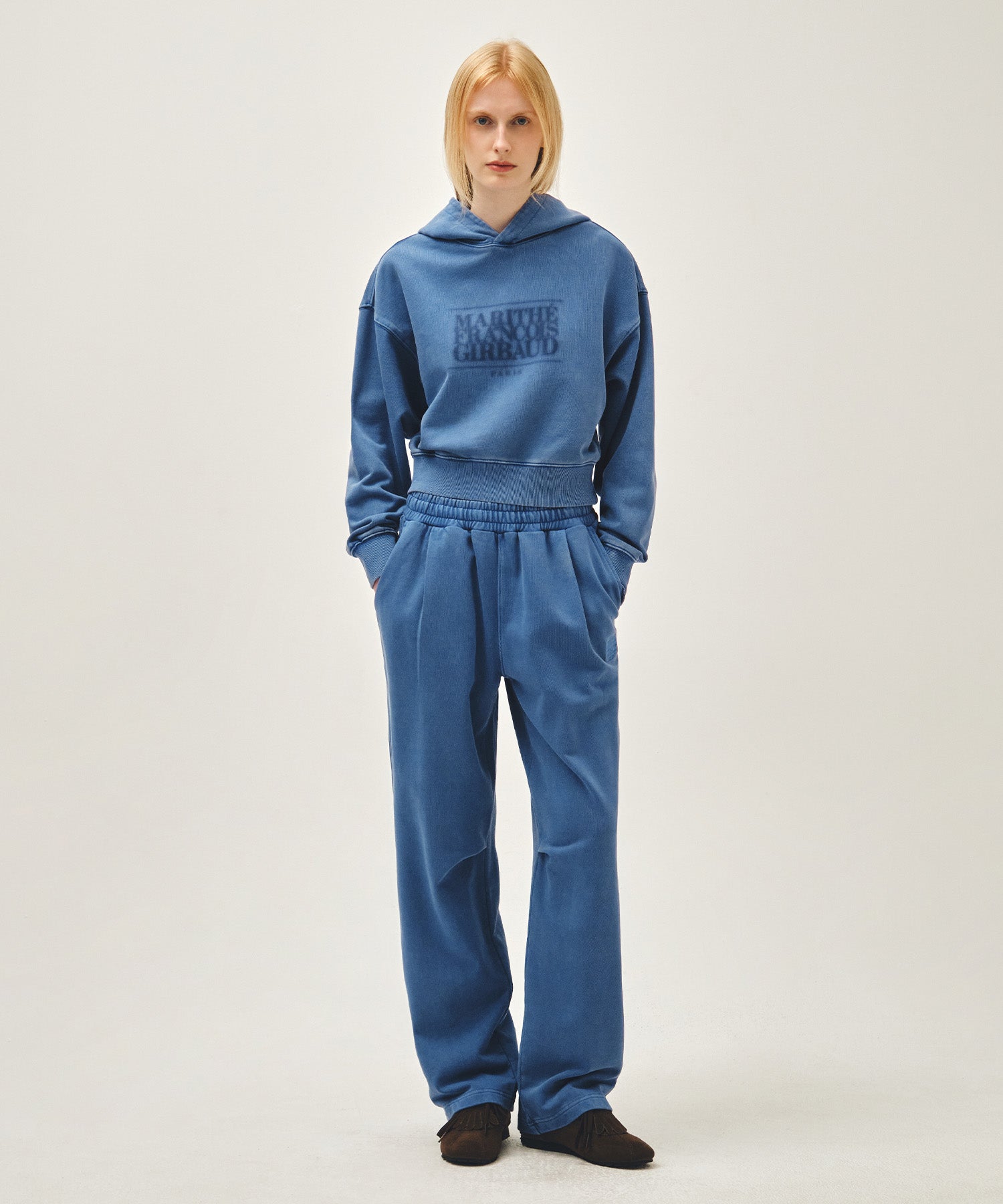 Marithe & Francois Girbaud - Shadow Classic Logo Dyeing Crop Hoodie (Blue) product image 4 | TRAB K-Fashion Australia