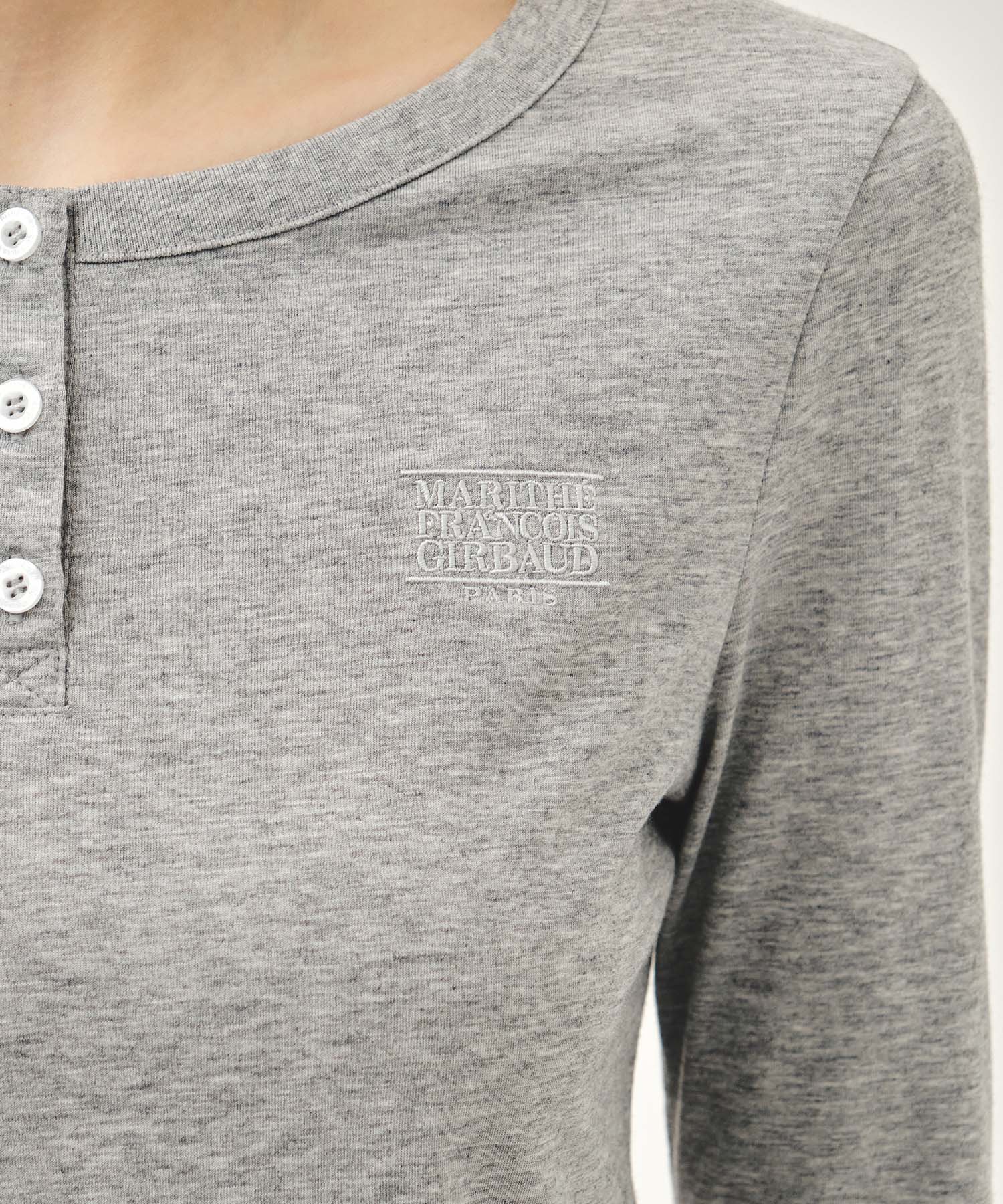 Marithe & Francois Girbaud - Small Classic Logo Henley Neck 3/4 Sleeve Tee (Heather Gray) product image 4 | TRAB K-Fashion Australia