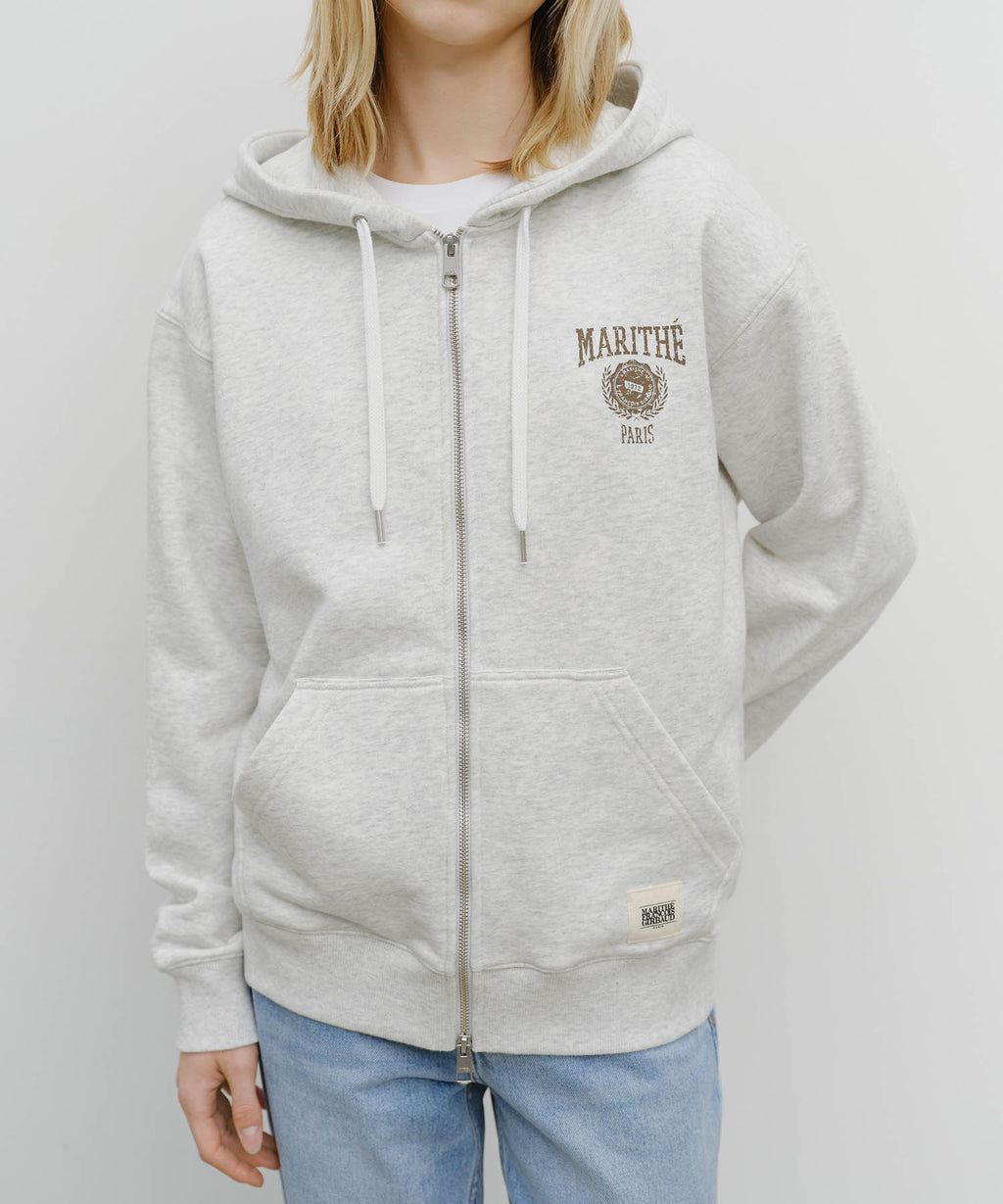 Marithe & Francois Girbaud - Big College Logo Graphic Hoodie Zipup (Light Heather Gray) product image 4 | TRAB K-Fashion Australia