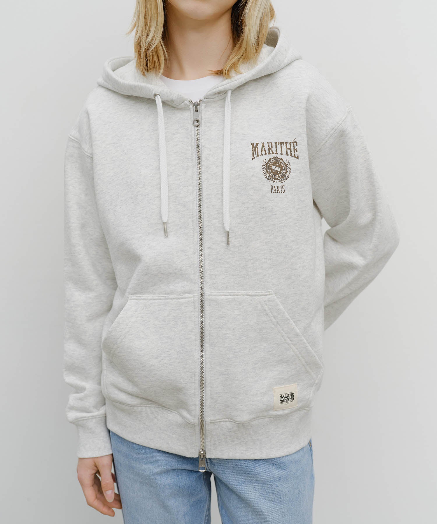 Marithe & Francois Girbaud - Big College Logo Graphic Hoodie Zipup (Light Heather Gray) product image 4 | TRAB K-Fashion Australia